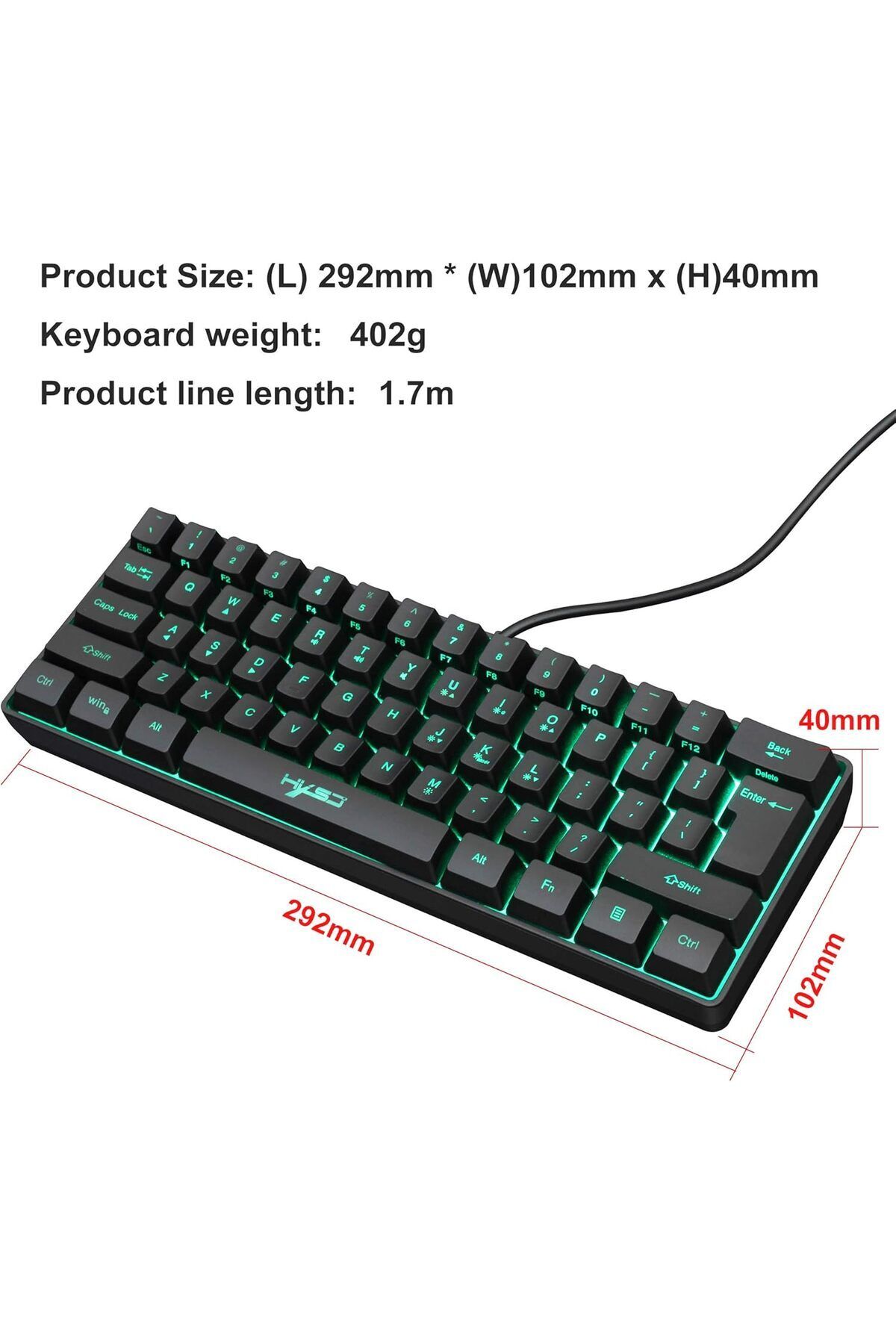 fulina-Mini 61-key wired mechanical keyboard, RGB backlight switch, 5-speed brightness adjustment, black 4