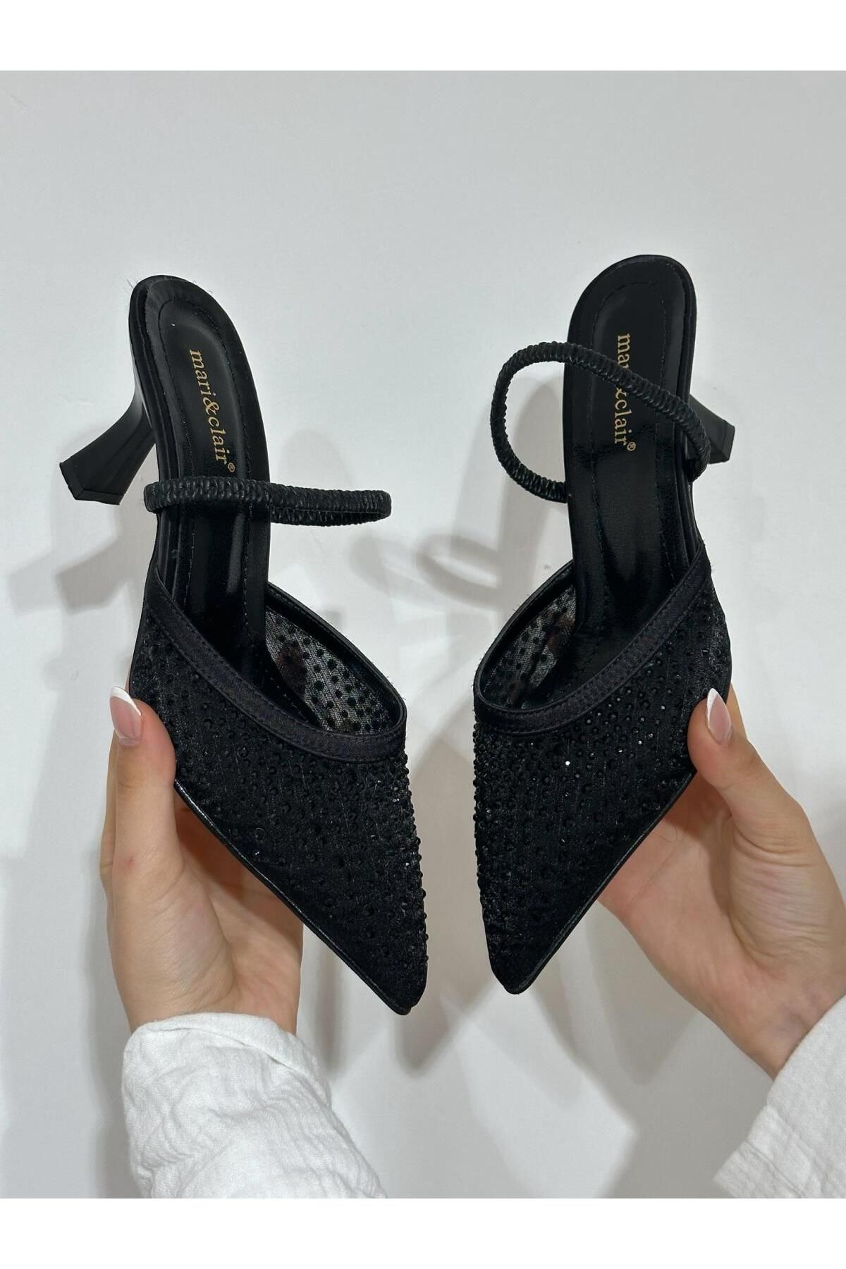 ERVANIN BUTİĞİ Siyah File (Wedding) Taş Detaylı Kadın Stiletto
