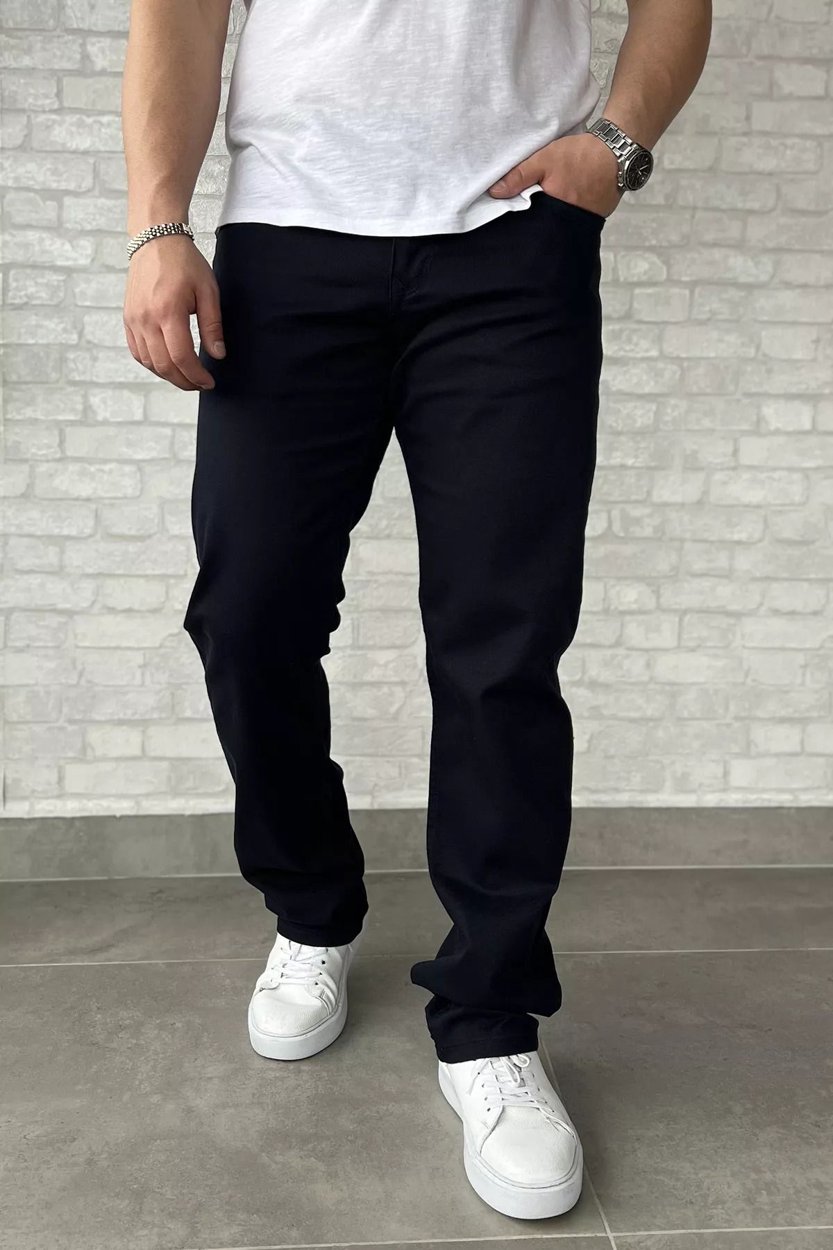 MİSHAR İTALİA Lacivert Erkek Büyük Beden Gabardin Pantolon