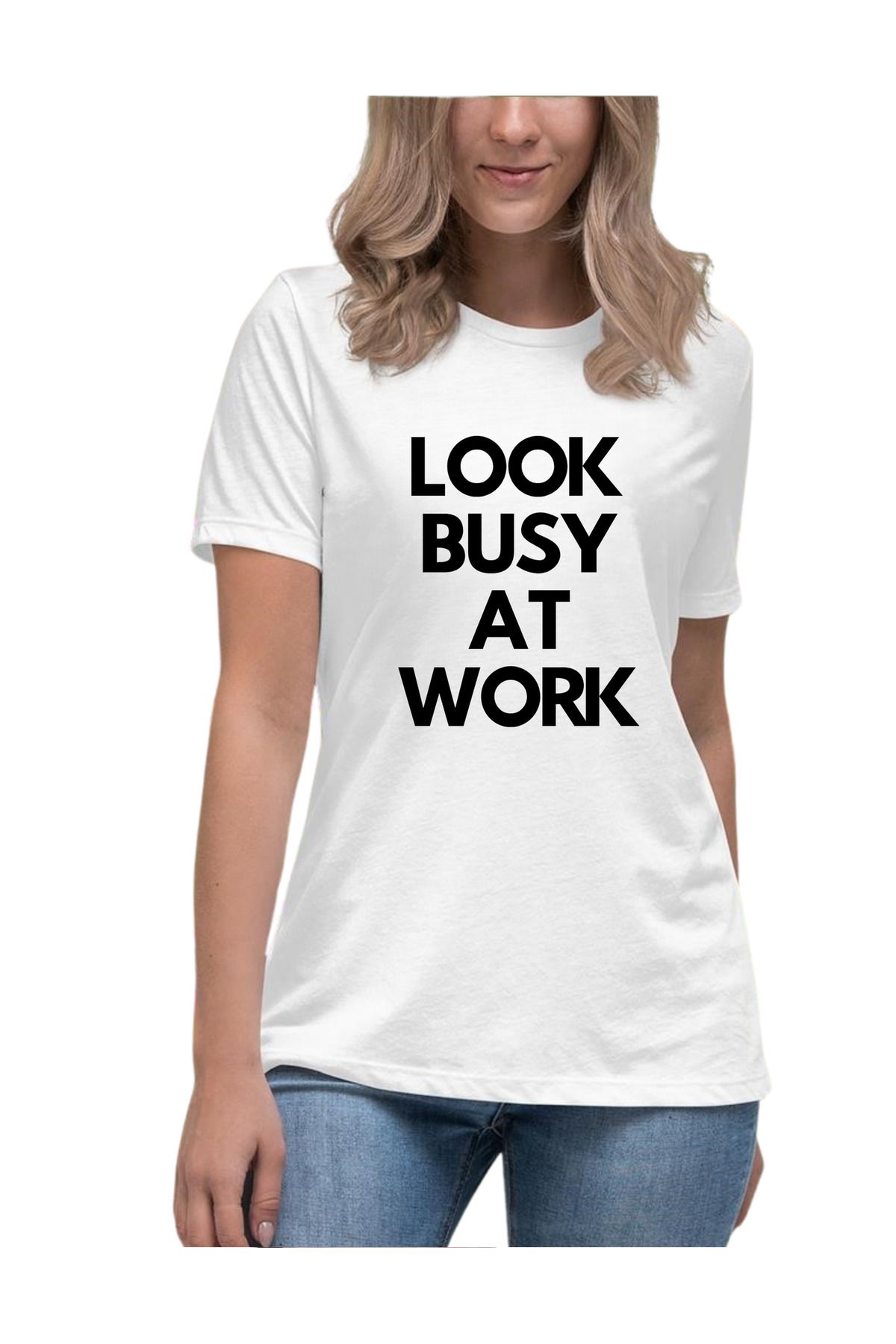 AEMİ Unisex Look Busy At Work Yazılı Oversize T-Shirt
