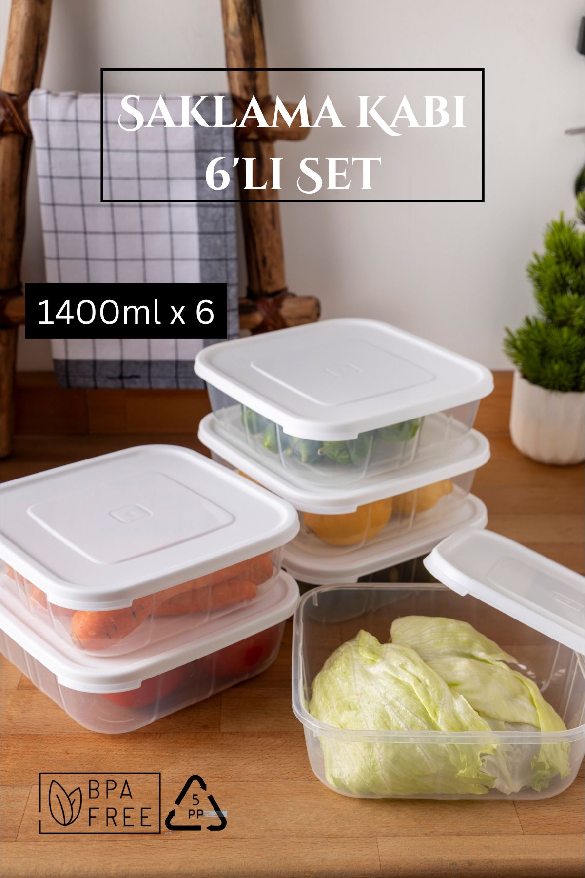 Espas Home 6 Parça Sızdırmaz Saklama Kabı 1.4 Lt - Beyaz
