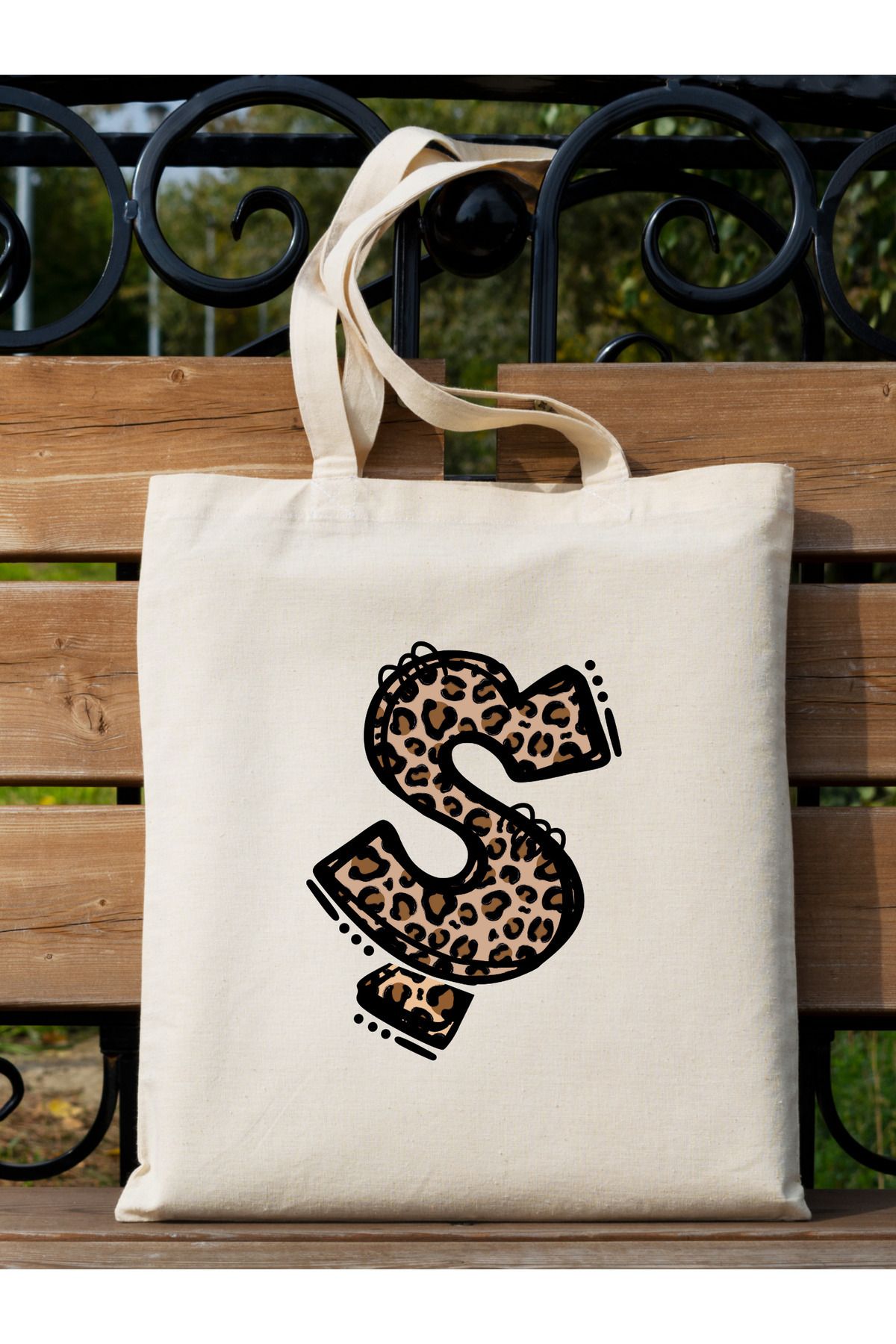 BİBANAPROMOSYON Leopar Ş Harfi Desenli, Y2 Pinterest Retro Bez Çanta Tote Bag, Hediye Çanta