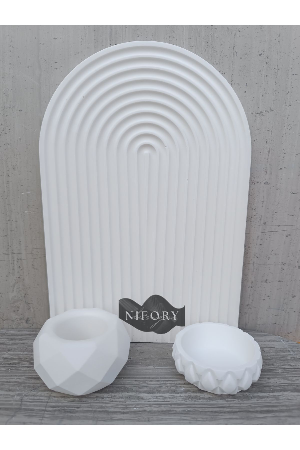 Nifory 520-N0202 Dekoratif Beton Sunum Aksesuar Set Beton Biblo Organizer Takımı Çok Amaçlı Dekoratif Set