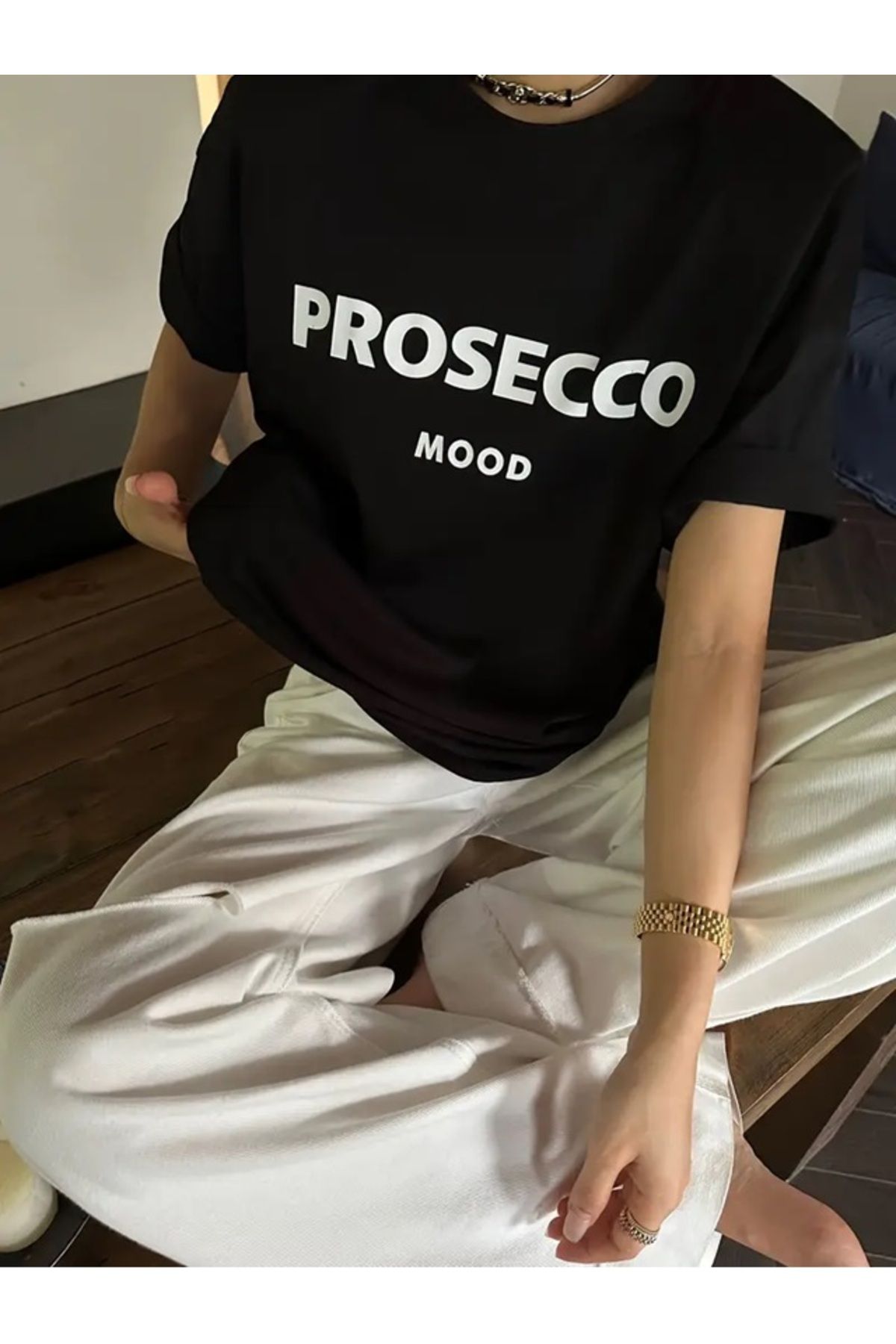 Touz Moda Prosecco Mood Baskılı Oversize T-shirt