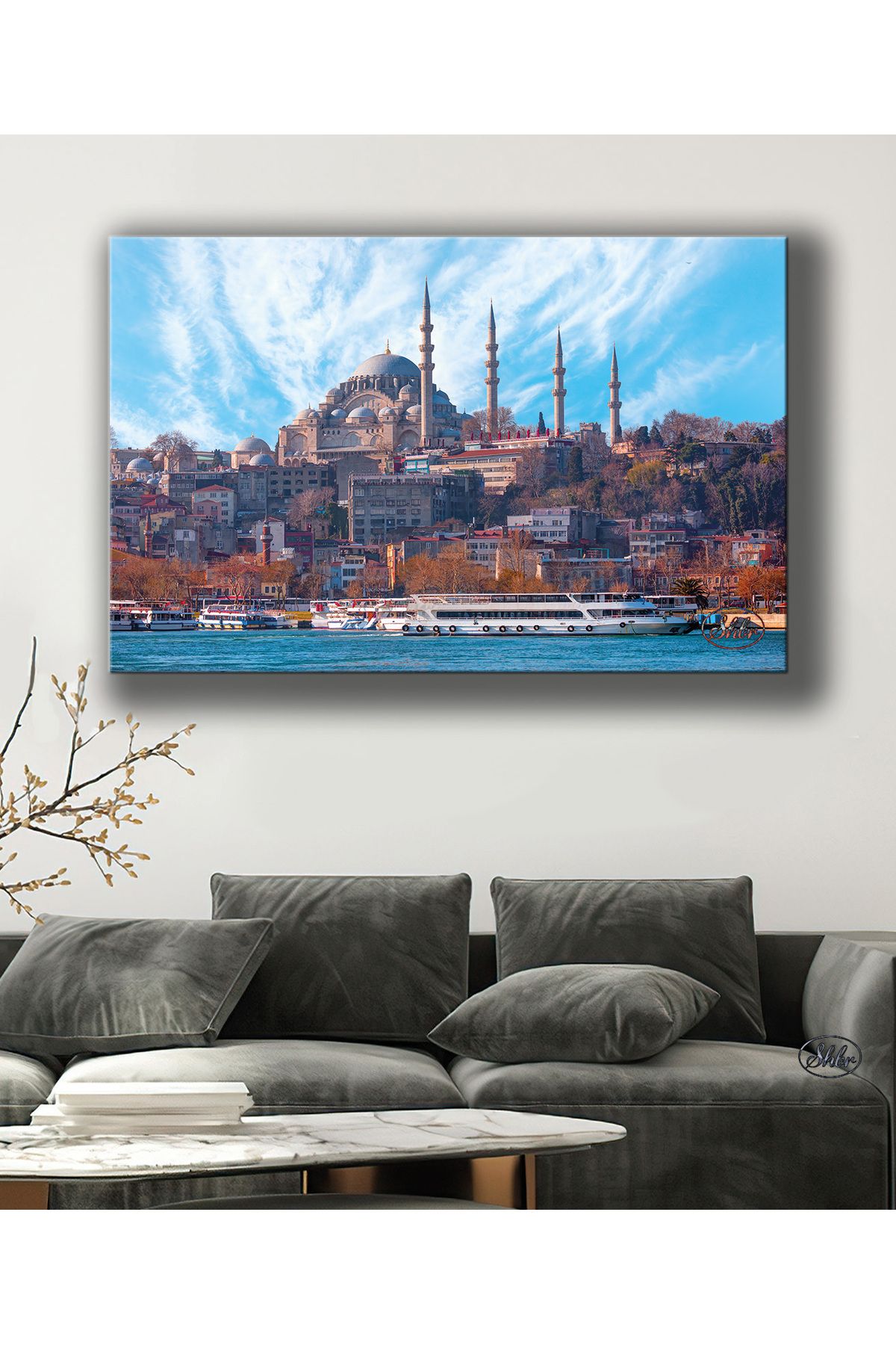 Şehber Tekli Yatay Kanvas Tablo Süleymaniye Cami Manzarası Kanvas Duvar Tablosu