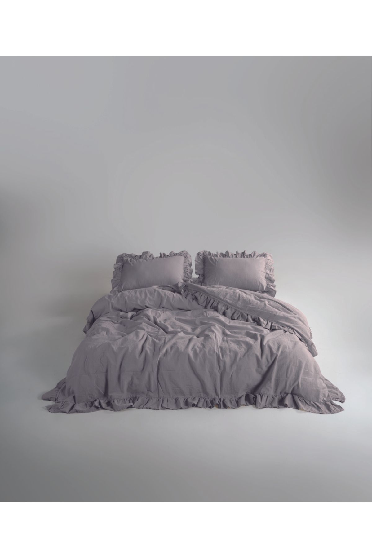 LİMASSO Stonewash 100% Yıkanmış Fırfırlı Pamuk Exclusive Nevresim Takımı - Opal Grey