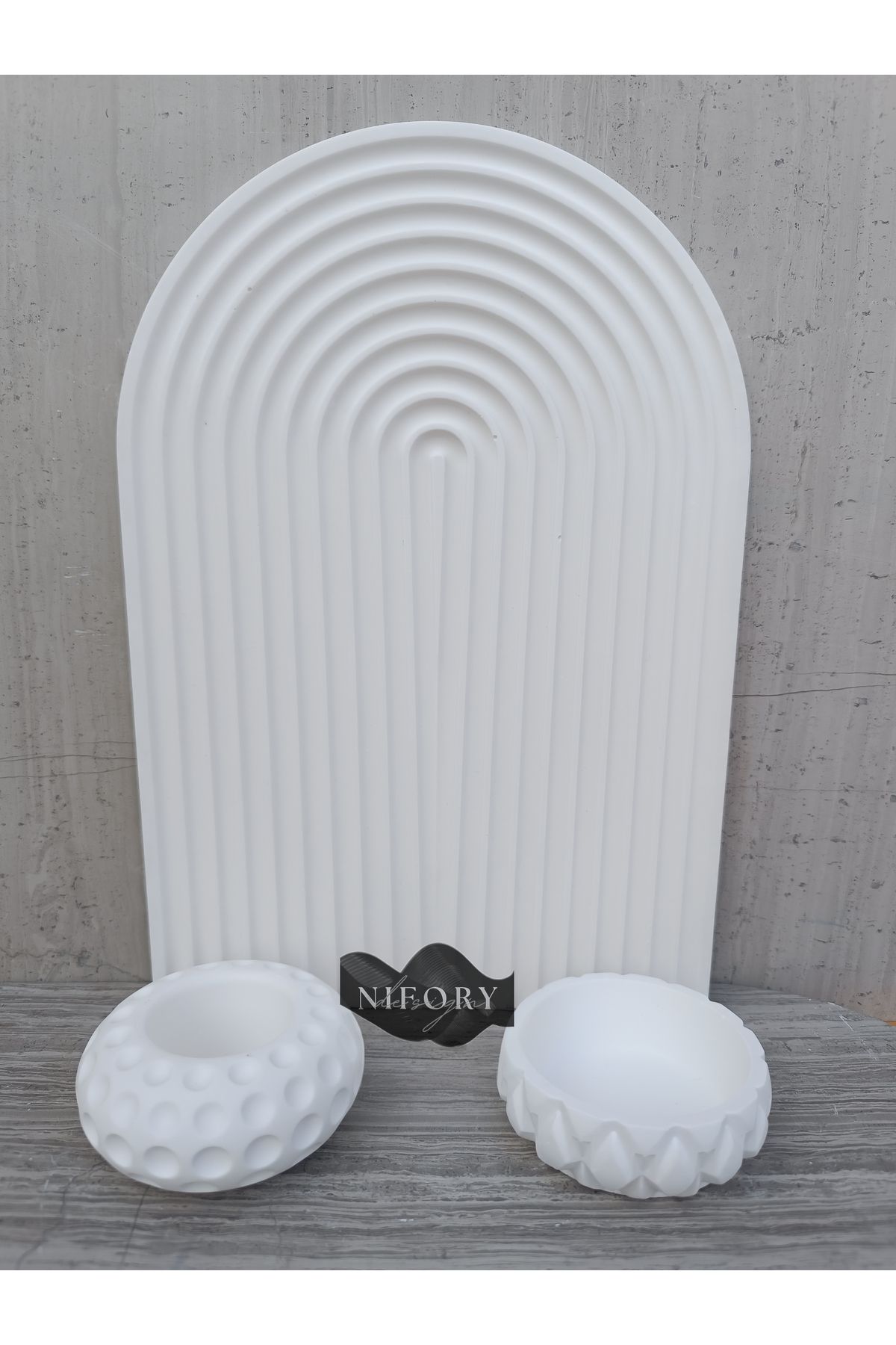 Nifory 520-N0207 Dekoratif Beton Sunum Aksesuar Set Beton Biblo Organizer Takımı Çok Amaçlı Dekoratif Set