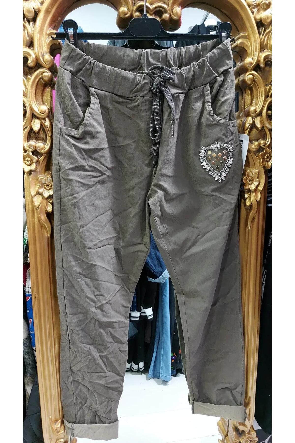 Butik Ayseba Kadın Kalpli Taşlı İtalyan Pantolon