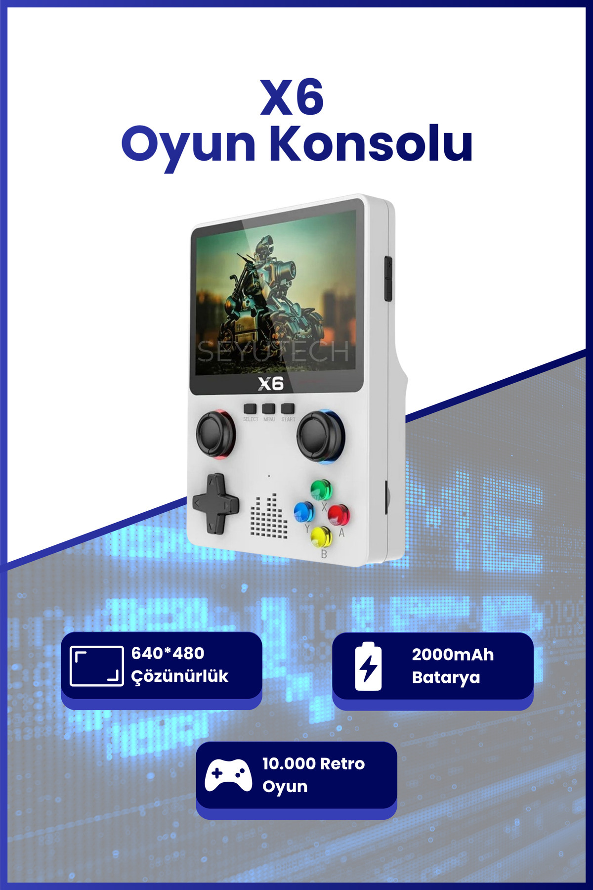 SEYUTECH X6 Oyun Konsolu Yeni Nesil El Atarisi 10.000+ Oyun IPS Net Ekran Mp3/Mp4/Video Gamepad