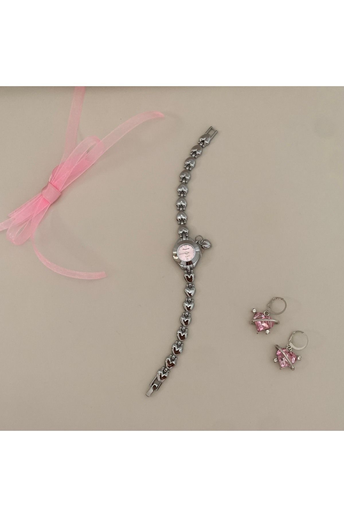 chaoyada  Pinterest Model Pembe Kalp Charm Vintage Saat Hediyelik Özel Kutusunda - Görsel 5