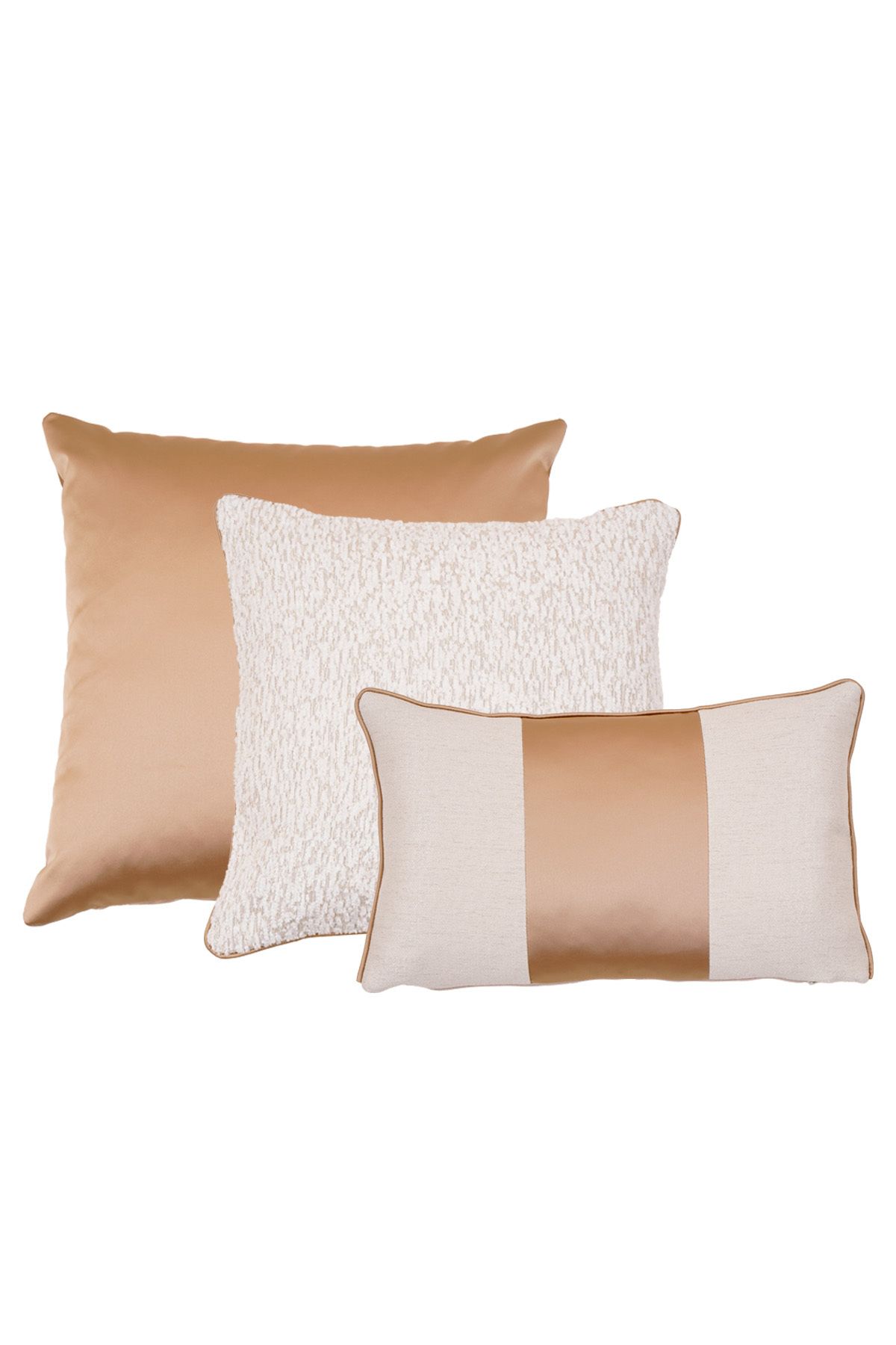 Home HİLTON 3 lü kırlent kılıfı, bej ve gold