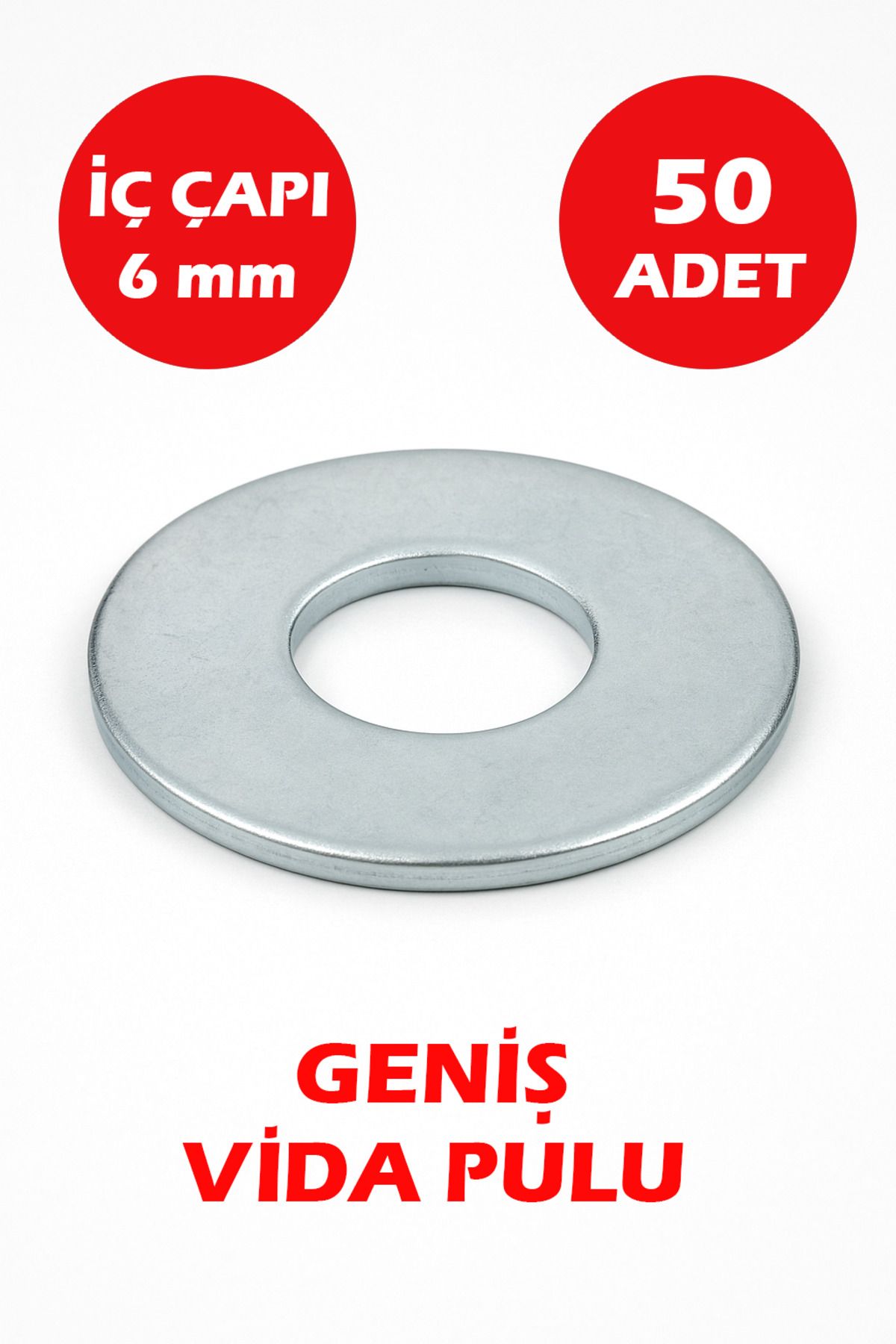Şenzen 6mm Delikli Geniş Pul 50 Adet