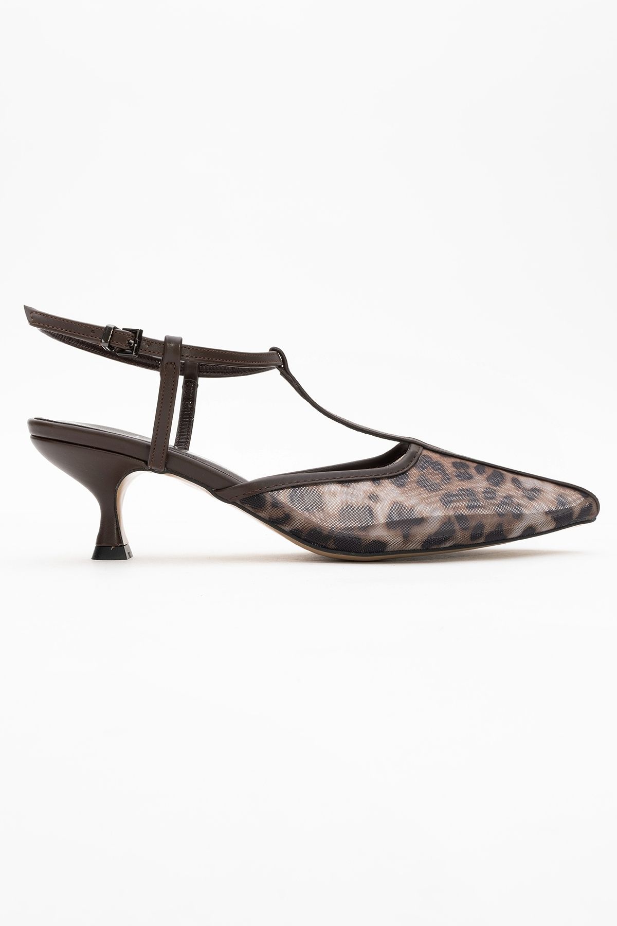 LuviShoes-Lare Brown Mesh Patterned Pointed Toe Women's Low Heeled Shoes 6