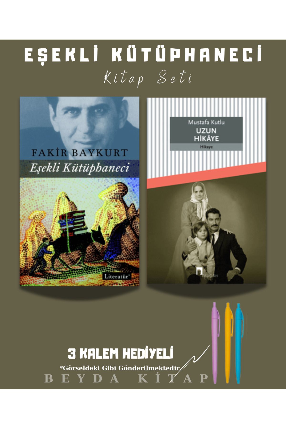Dergah Yayınları Eşekli Kütüphaneci - Uzun Hikaye - Kitap Seti - Kalem Hediyeli