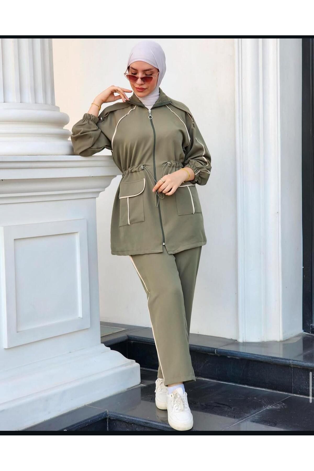 BURCU TESETTÜR Belden bağıcıklı cepli eşofman takımı