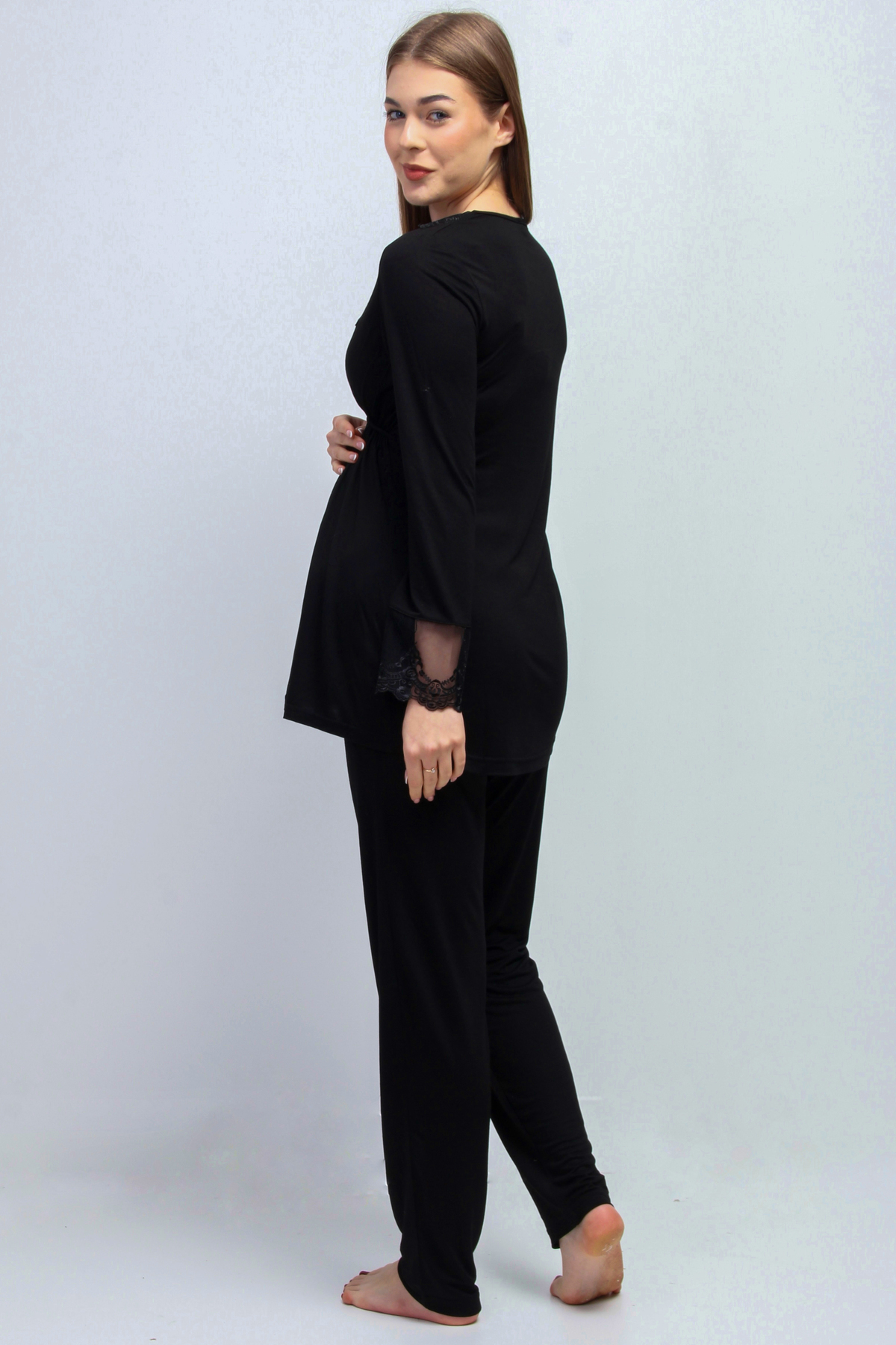 ByLohusa Effortt Siyah Sabahlıklı Hamile Lohusa Pijama Takımı fotoğrafı 7 (önizleme)