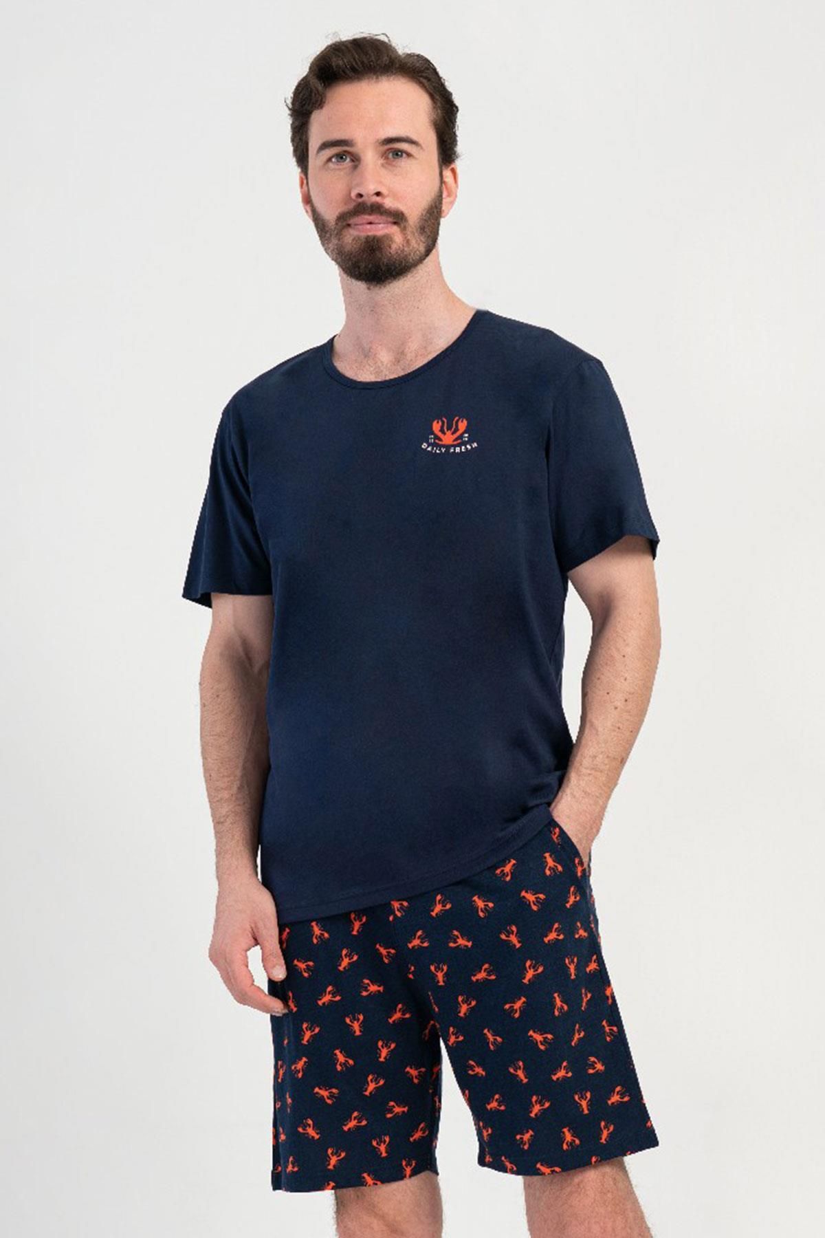 VİENETTA Erkek Kısa Kol Lacivert Şortlu Pijama Takım C0T2N1O804