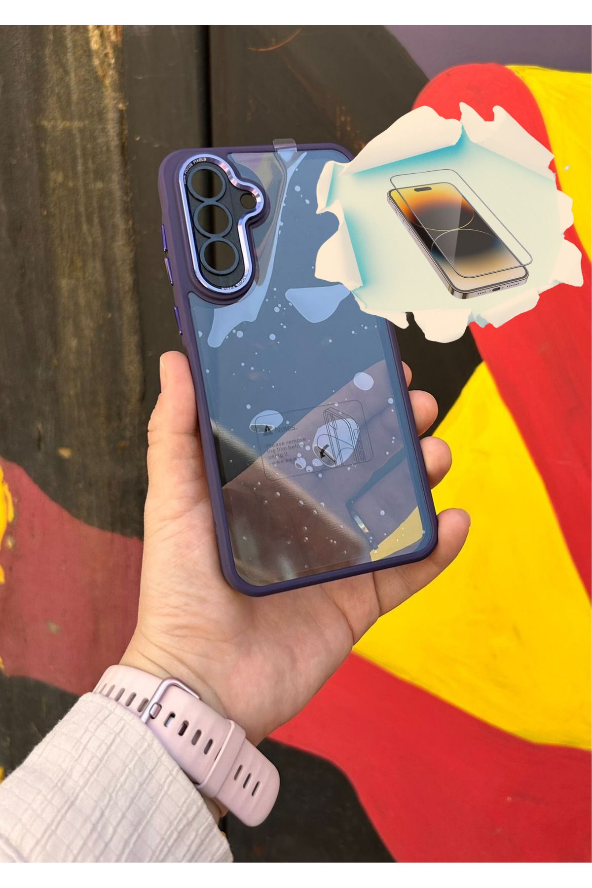 CNL Samsung Galaxy A36 5G Uyumlu Kaliteli Sararmaz Mor-Şeffaf Kılıf - Kırılmaz Cam Hediyeli
