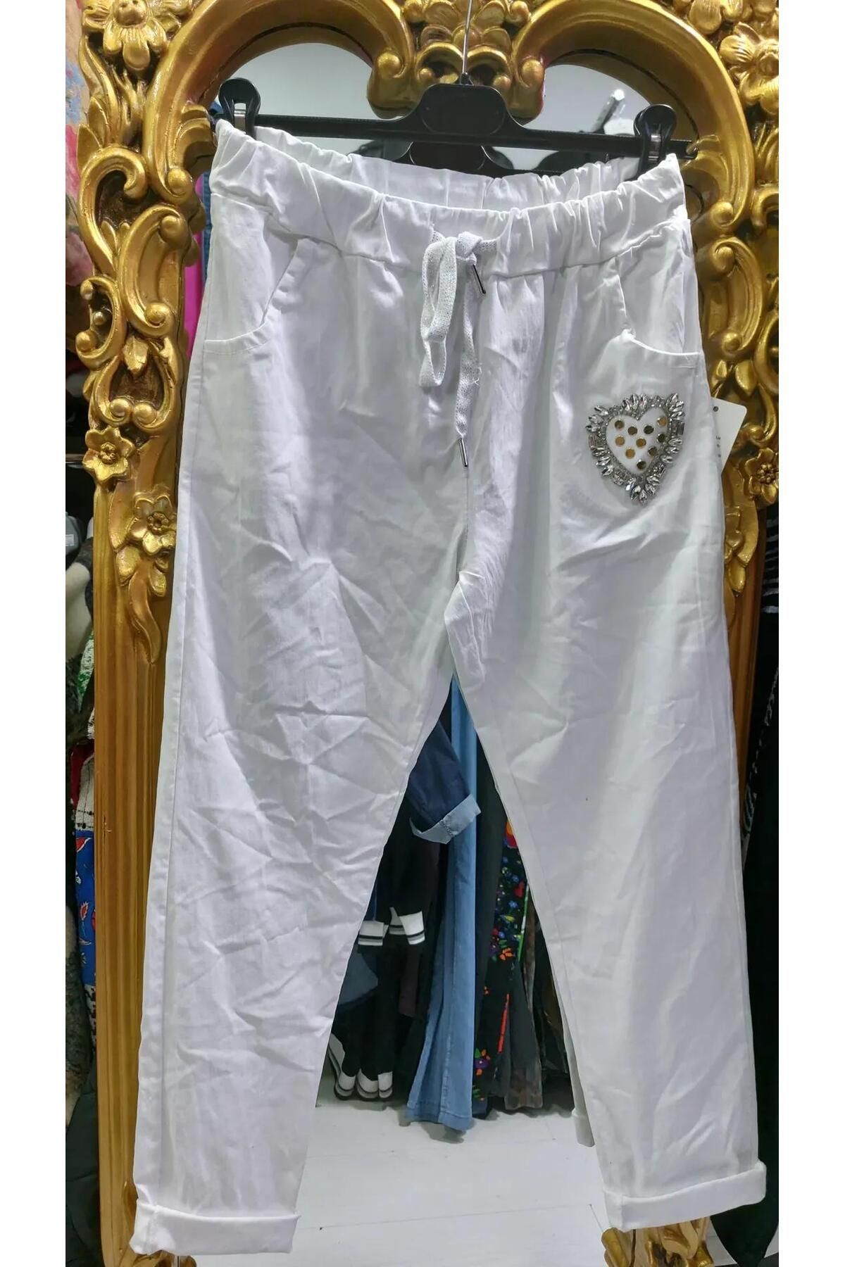 Butik Ayseba Kadın Kalpli Taşlı İtalyan Pantolon