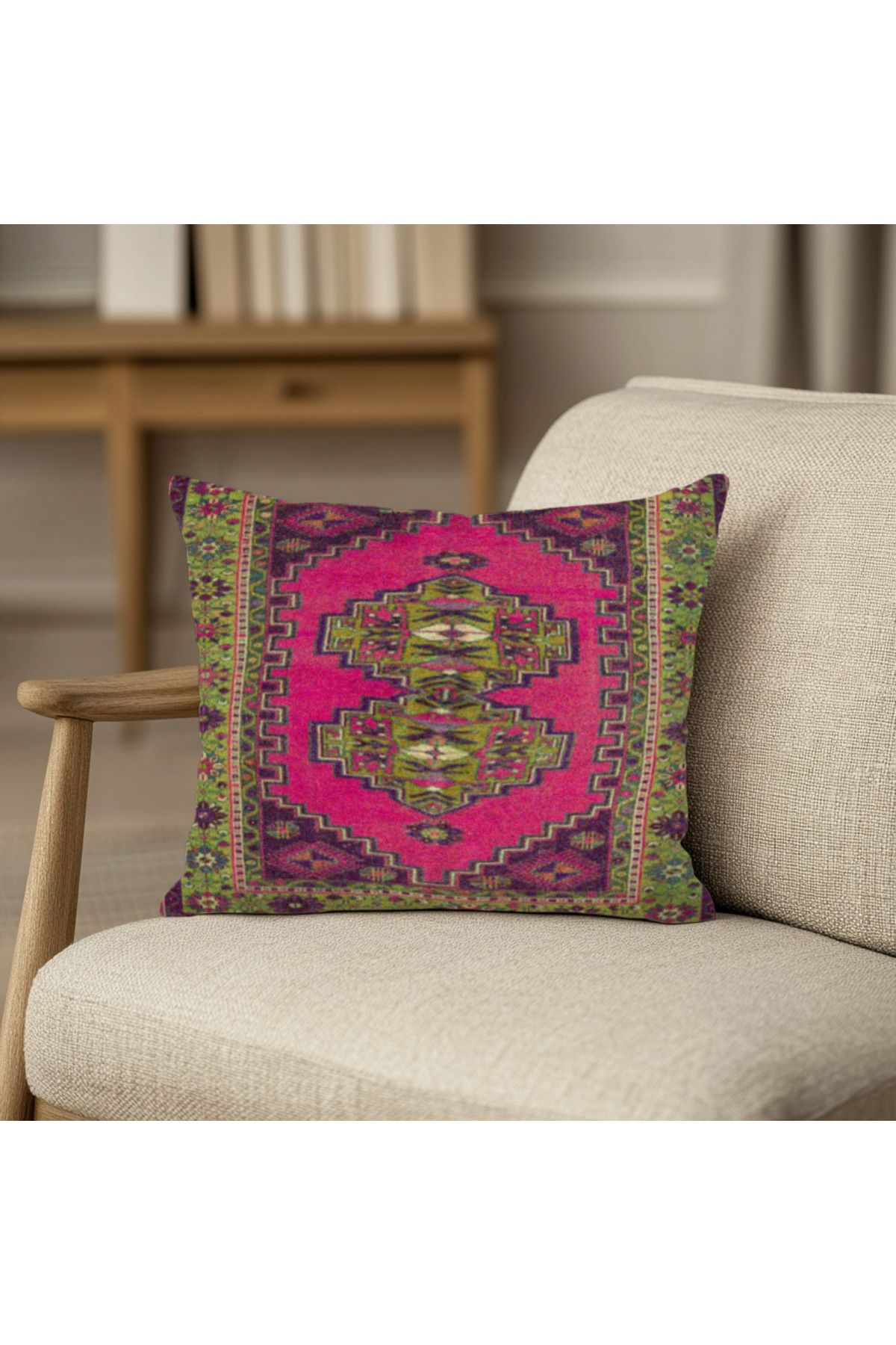 TURKISHRUG KINGDOM Geleneksel Tarzda Patchwork Kırlent Kılıfı Kare