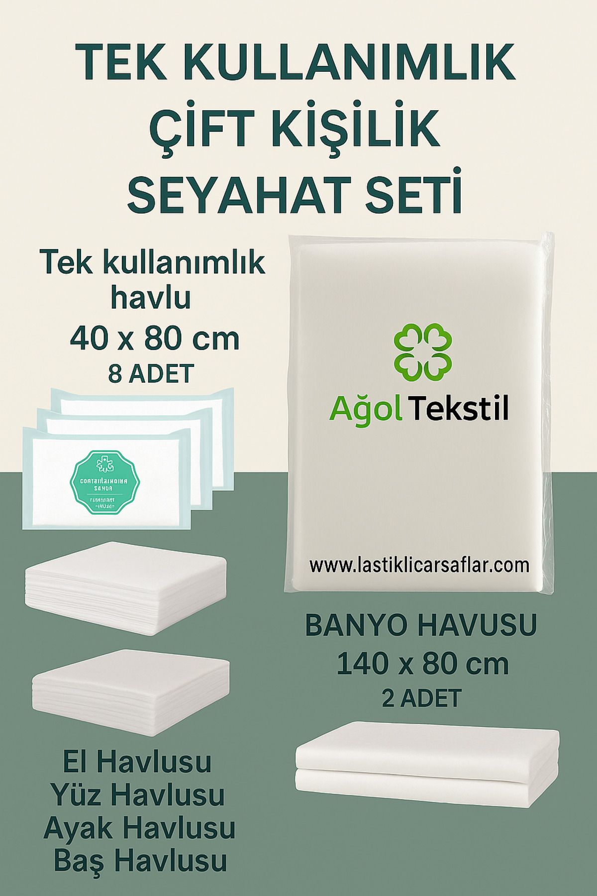 ağol tekstil Çift Kişilik Seyahat Seti – Tek Kullanımlık Nevresim Takımı 10’lu Havlu | Hijyenik Tatil Seti