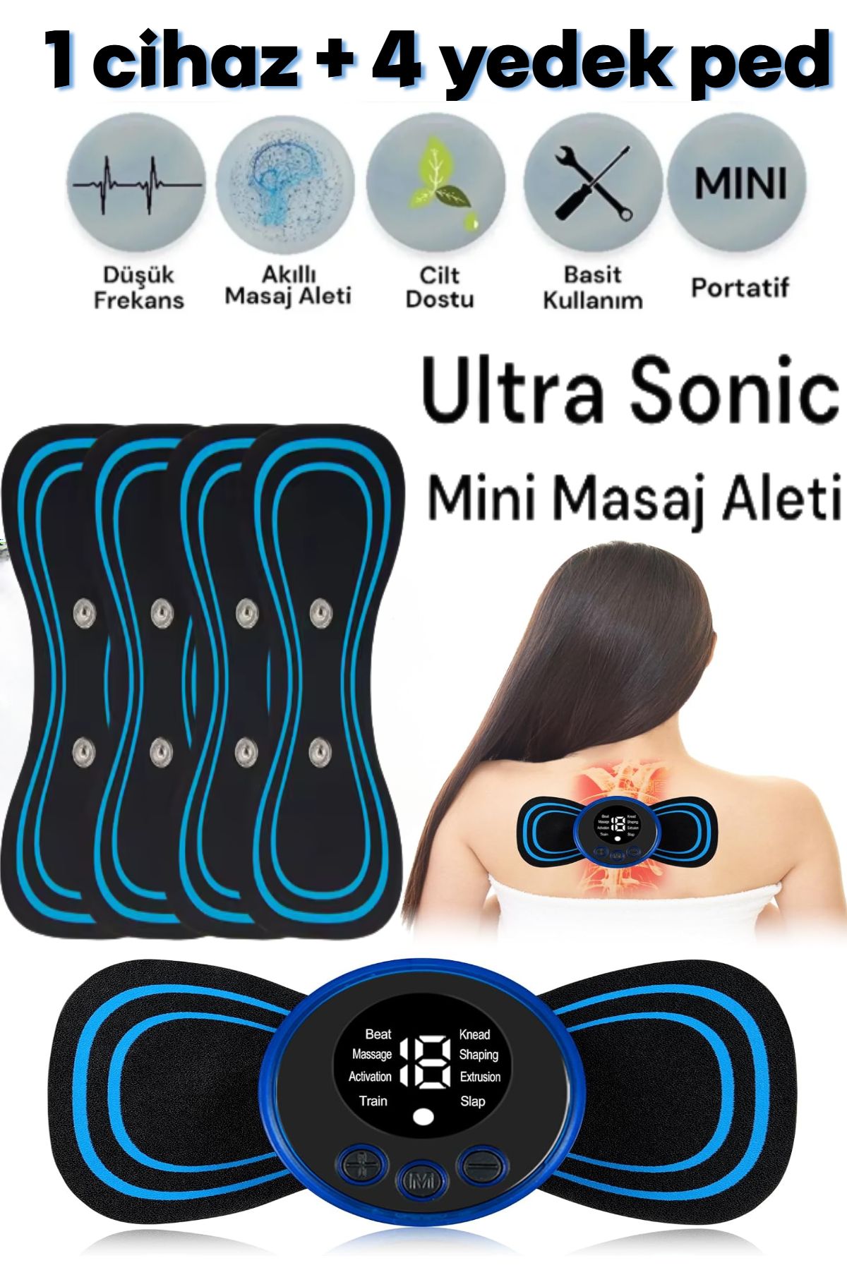 ESENLİWE Ultrasonıc Mini Masaj Aleti 1 Cihaz 4 Yedek Ped Özel Set