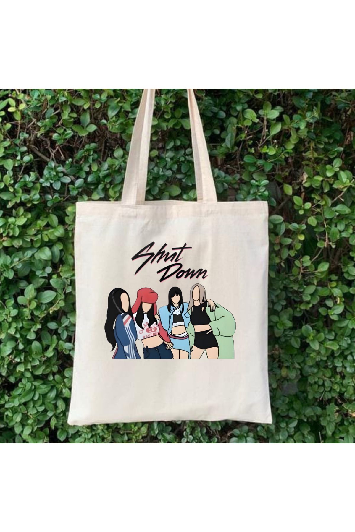 BİBANAPROMOSYON Black Pink Shut Down Blackpink Tote Bag Bez Çanta