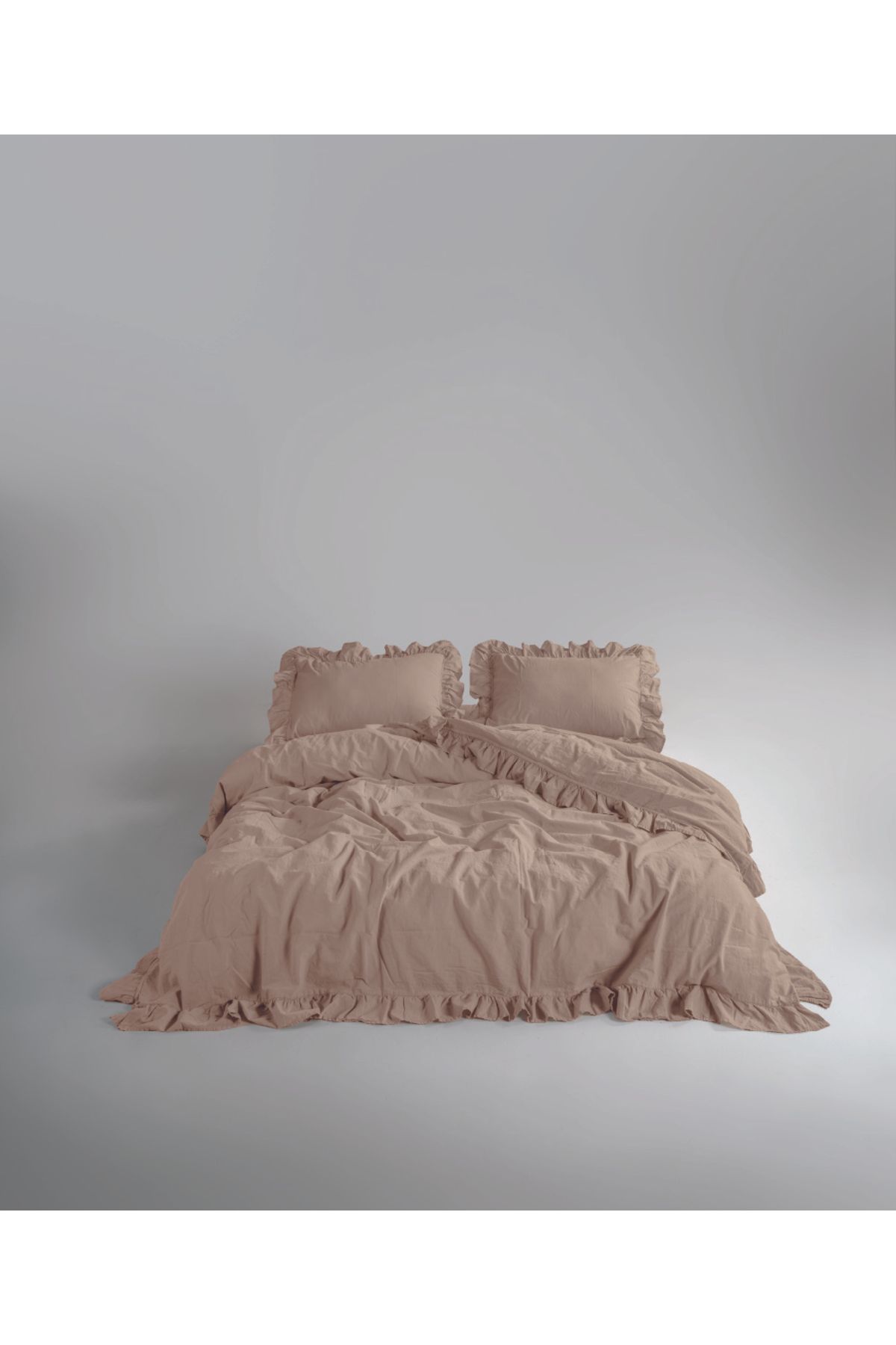 LİMASSO Stonewash 100% Yıkanmış Fırfırlı Pamuk Exclusive Nevresim Takımı - Akdeniz Beji