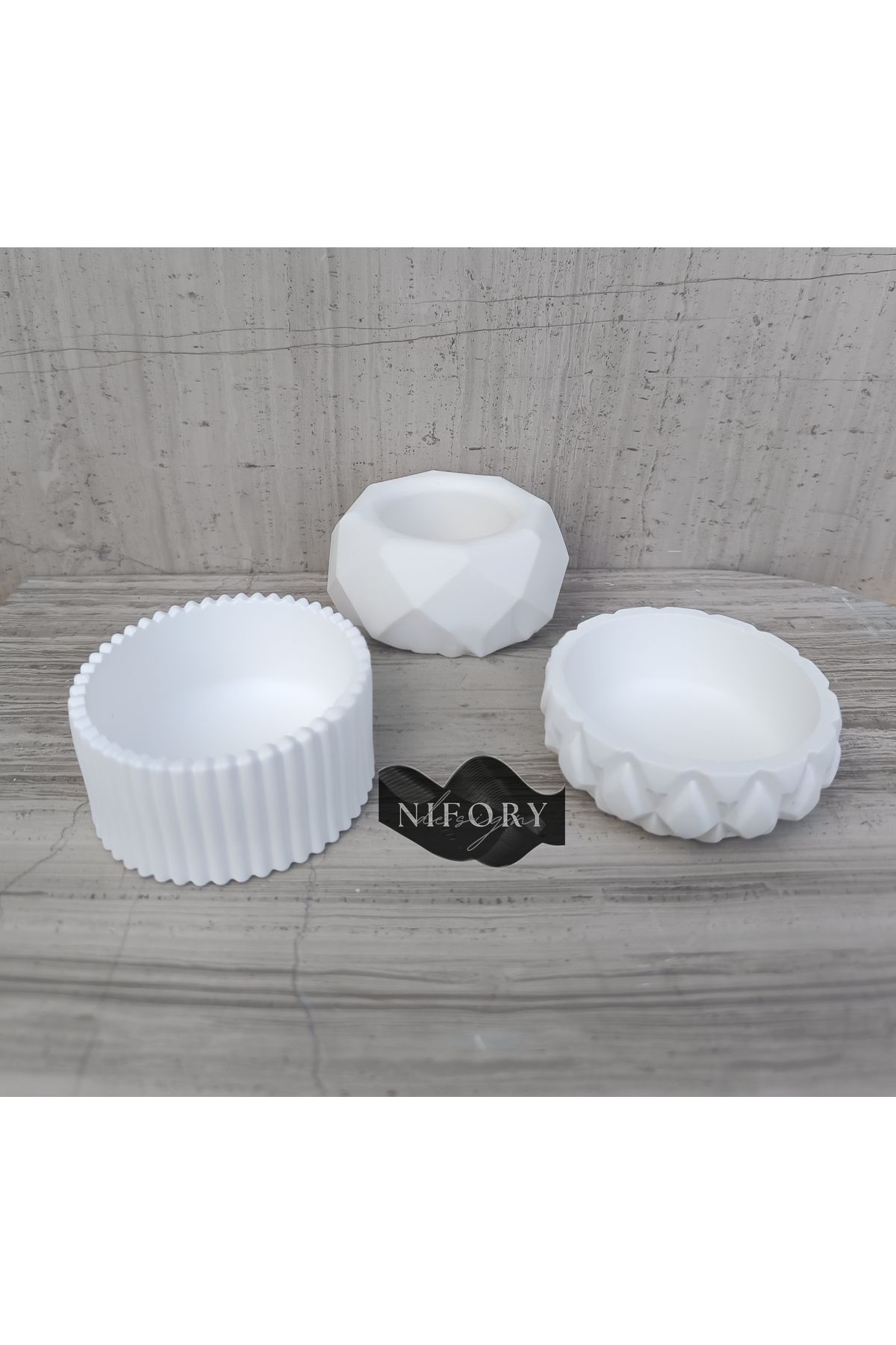 Nifory 520-N0209 Dekoratif Beton Sunum Aksesuar Set Beton Biblo Organizer Takımı Çok Amaçlı Dekoratif Set