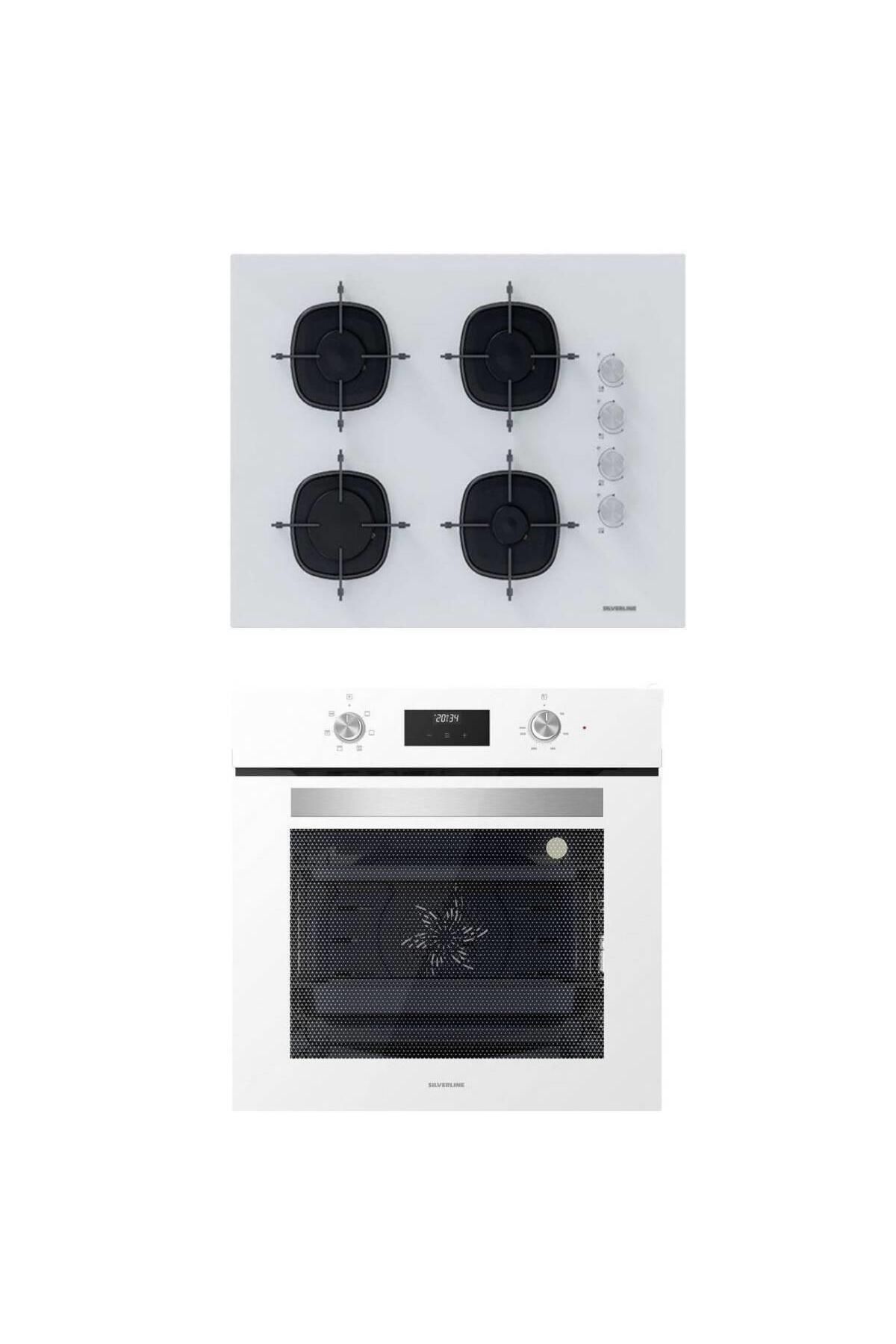 Silverline 2'li İkili Beyaz cam Ankastre Set CS5665W01 65CM Ocak -BO6502W02 Turbo Fırın