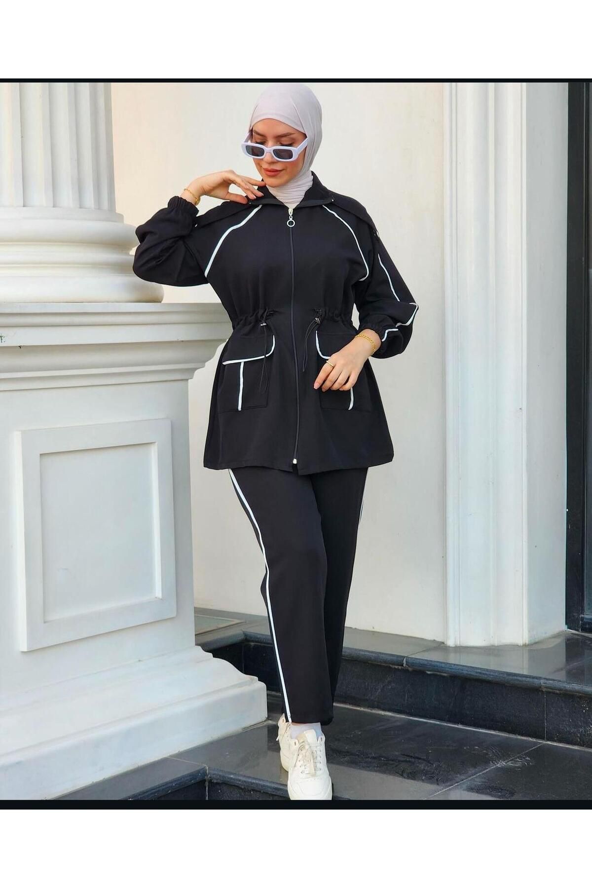 BURCU TESETTÜR Belden bağıcıklı cepli eşofman takımı