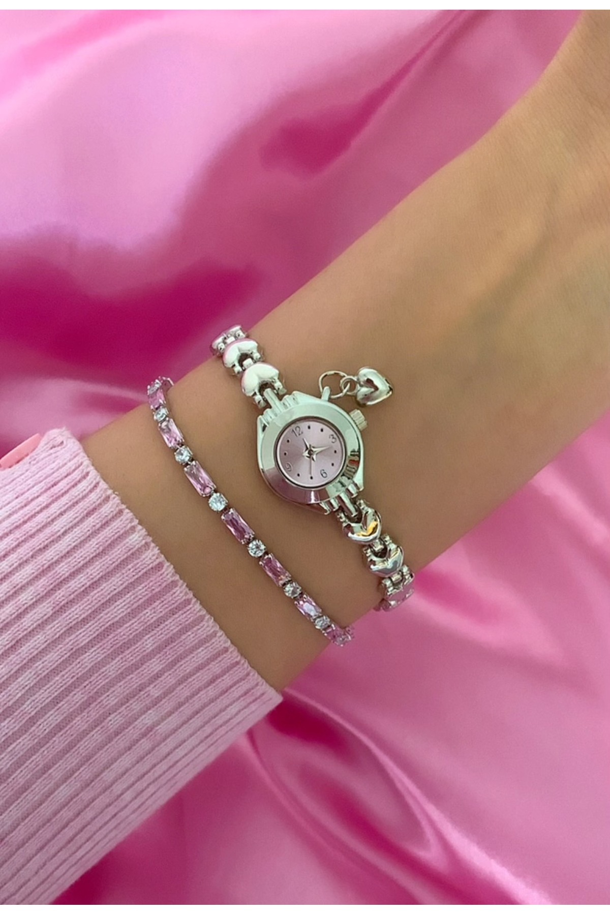 chaoyada  Pinterest Model Pembe Kalp Charm Vintage Saat Hediyelik Özel Kutusunda - Görsel 2