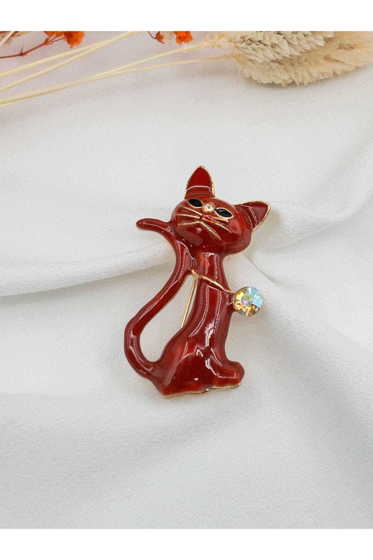Siya Silver Zirkon Taşlı Kedi Broş