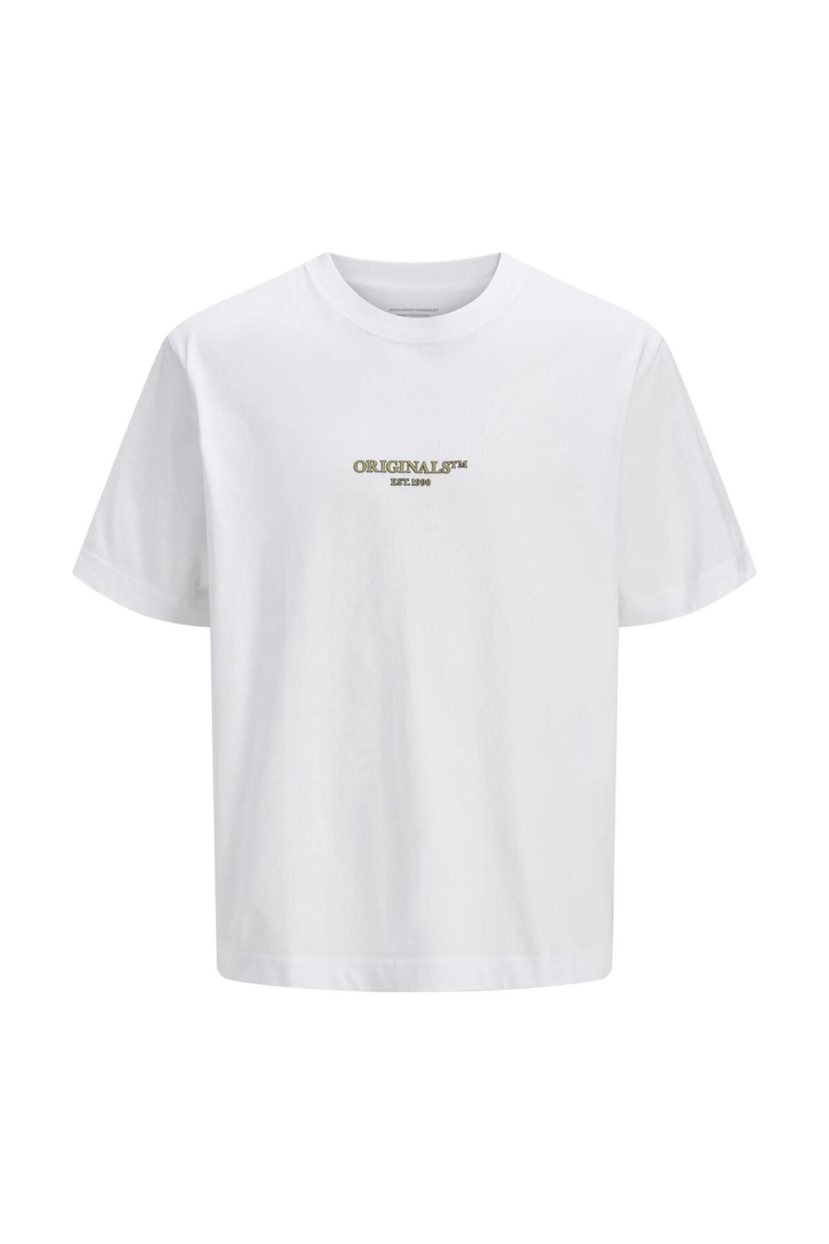 Jack & Jones Bisiklet Yaka Erkek Beyaz Tişört-12273157