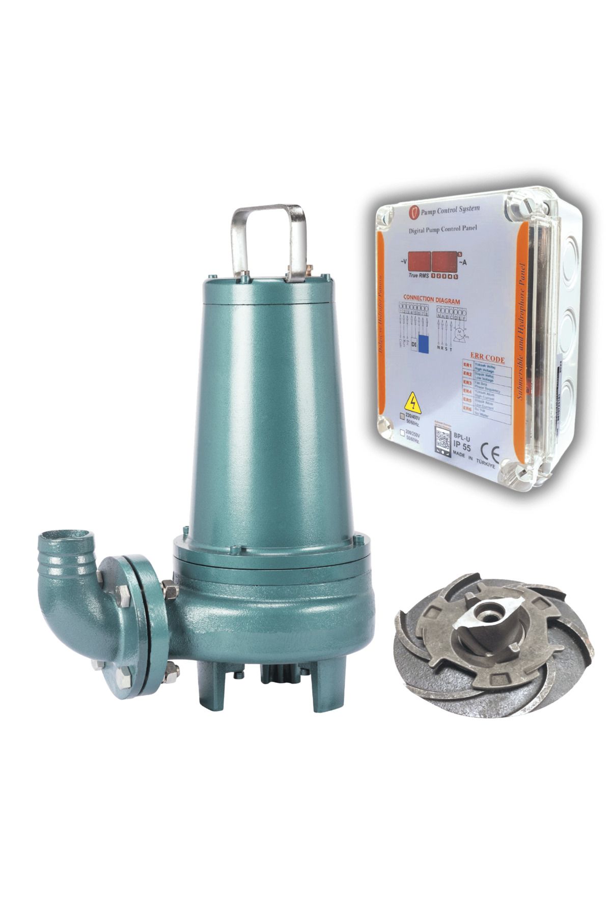 logipump Varan WQK 55-10-5.5QG Bıçaklı (KORUMA PANOLU) Foseptik Dalgıç Pompa 7.5 HP / 5.5 kW, Trifaze 380 V