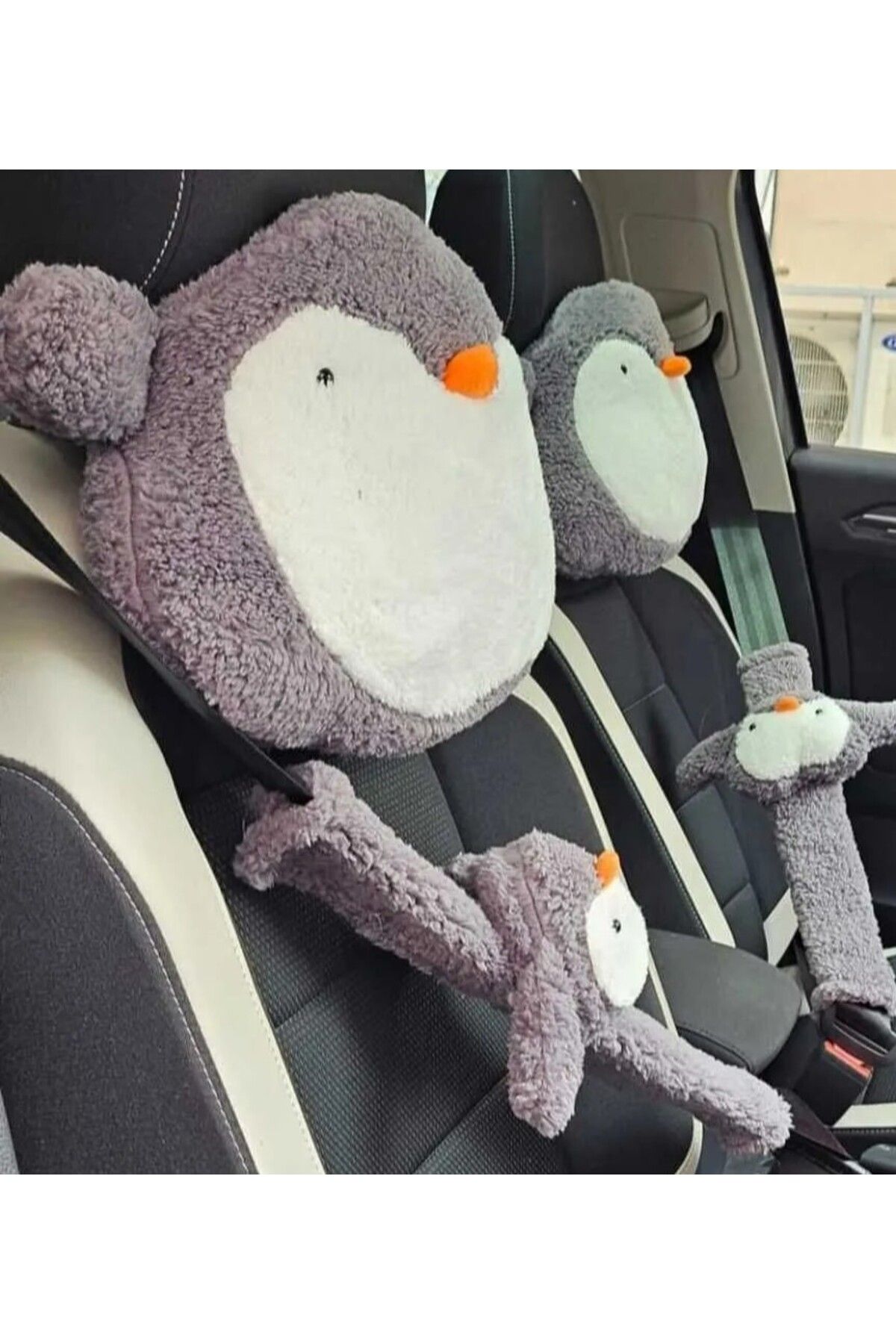 Mellito Neşeli Araba Yastığı Seti Penguen Emniyet Kemeri Kilifi Ve Araba Yastığı 4 lüSet