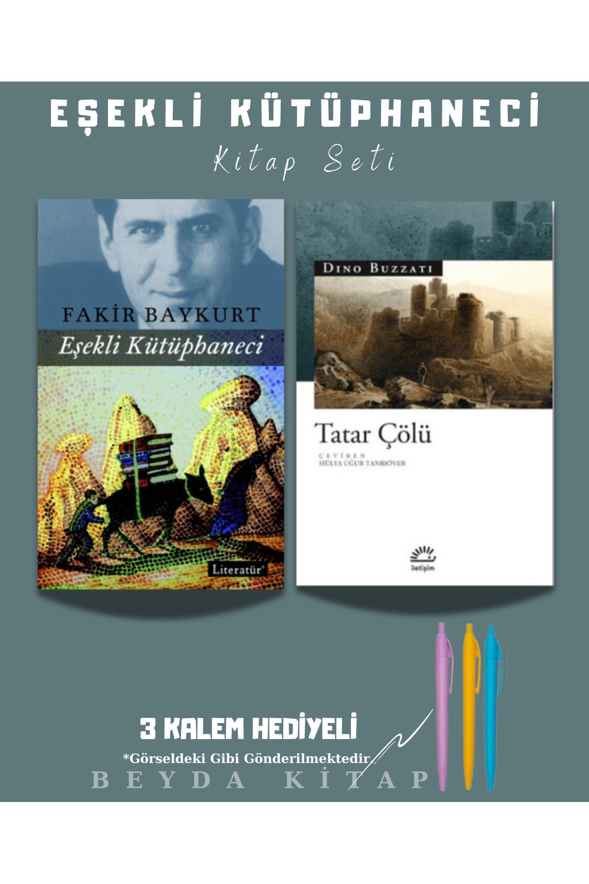 İletişim Yayınları Eşekli Kütüphaneci - Tatar Çölü - Kitap Seti - Kalem Hediyeli