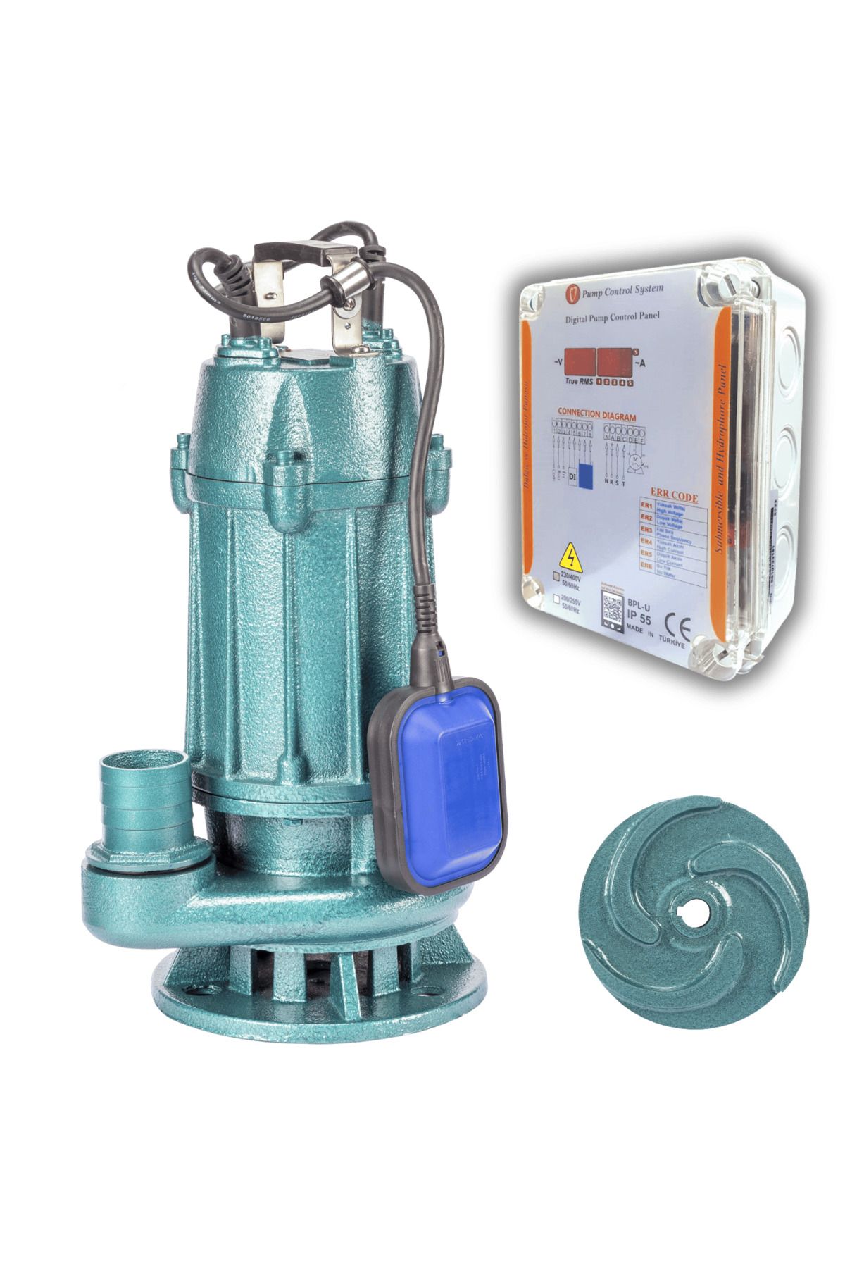 logipump Varan WQD 5-15-0.75F Açık Çarklı KORUMA PANOLU Foseptik Dalgıç Pompa 1 HP/ 0.75 kW, Monofaze 220 V