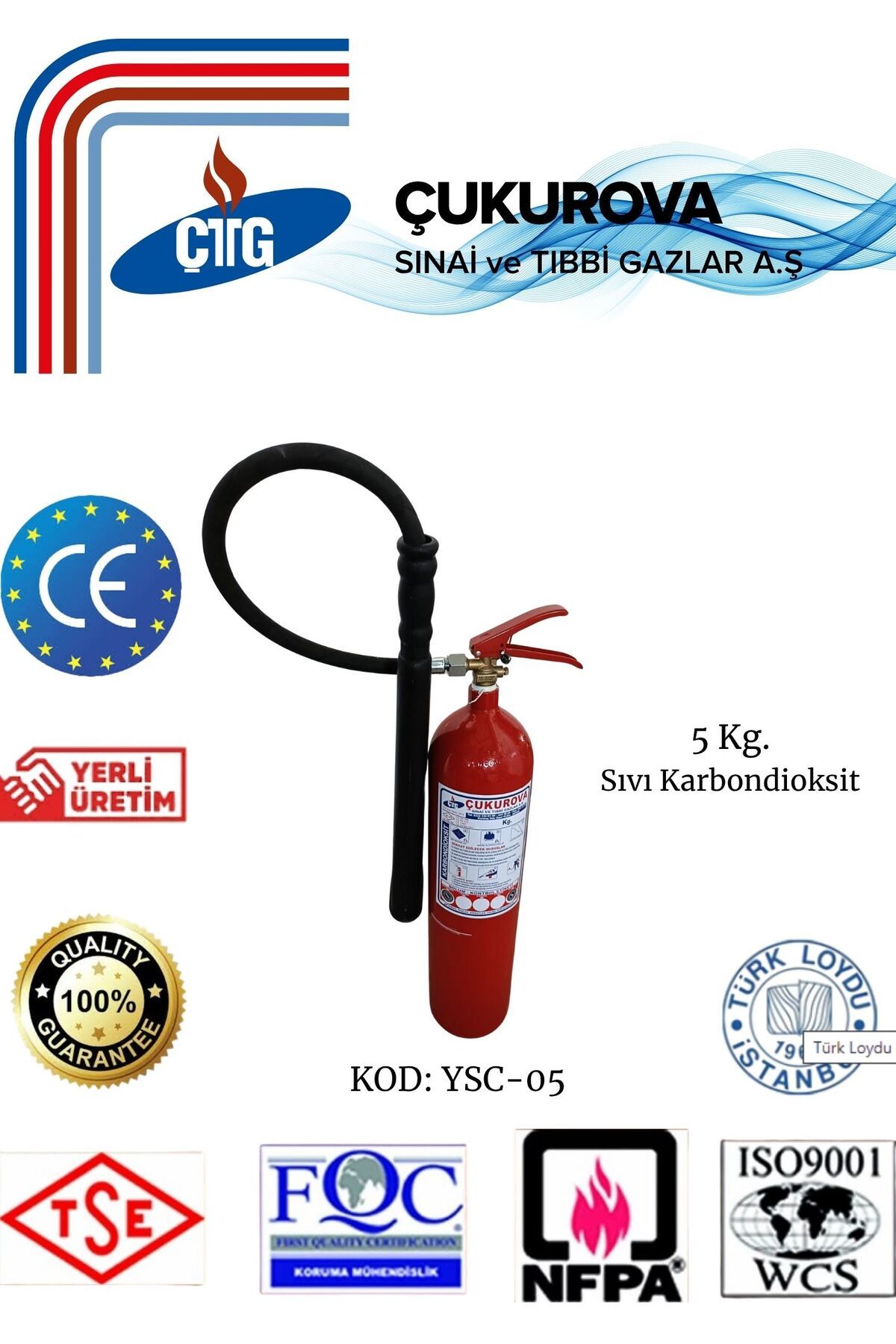 CTG Yangın Söndürme Tüpü (CO2)/yangın Söndürücü/5 Kg Karbondioksit (CO2)/trafolar,jeneratör,laboratuar