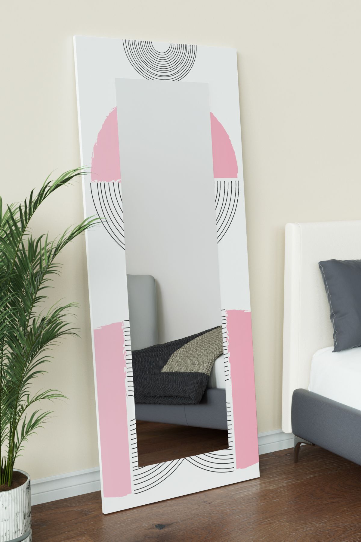 Hediyeler Kapında Pink Desenli Dekoratif Boy Aynası 150x60 cm