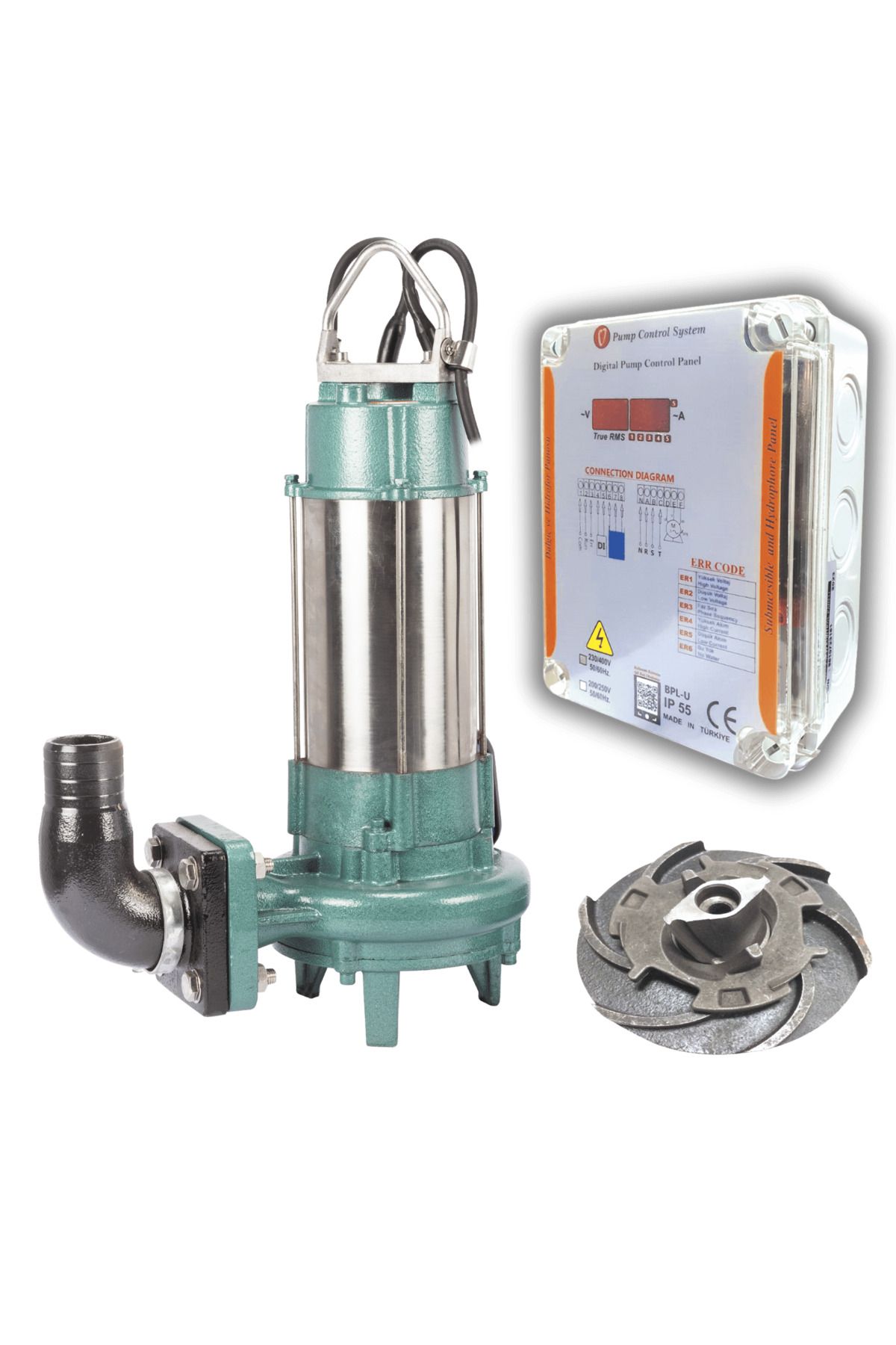 logipump Varan CUT 1500 Parçalayıcı Bıçaklı KORUMA PANOLU Foseptik Dalgıç Pompa 2 HP / 1.5 kW, Monofaze 220 V