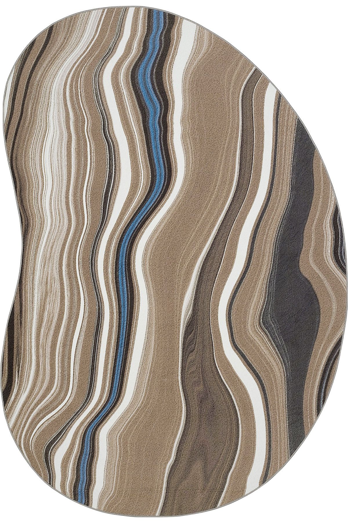Cool Halı Agnes Kahverengi Halı Mermer Desenli Oval Asimetrik Halı Modern Yumuşak Doku Yıkanabilir İpeksi Halı