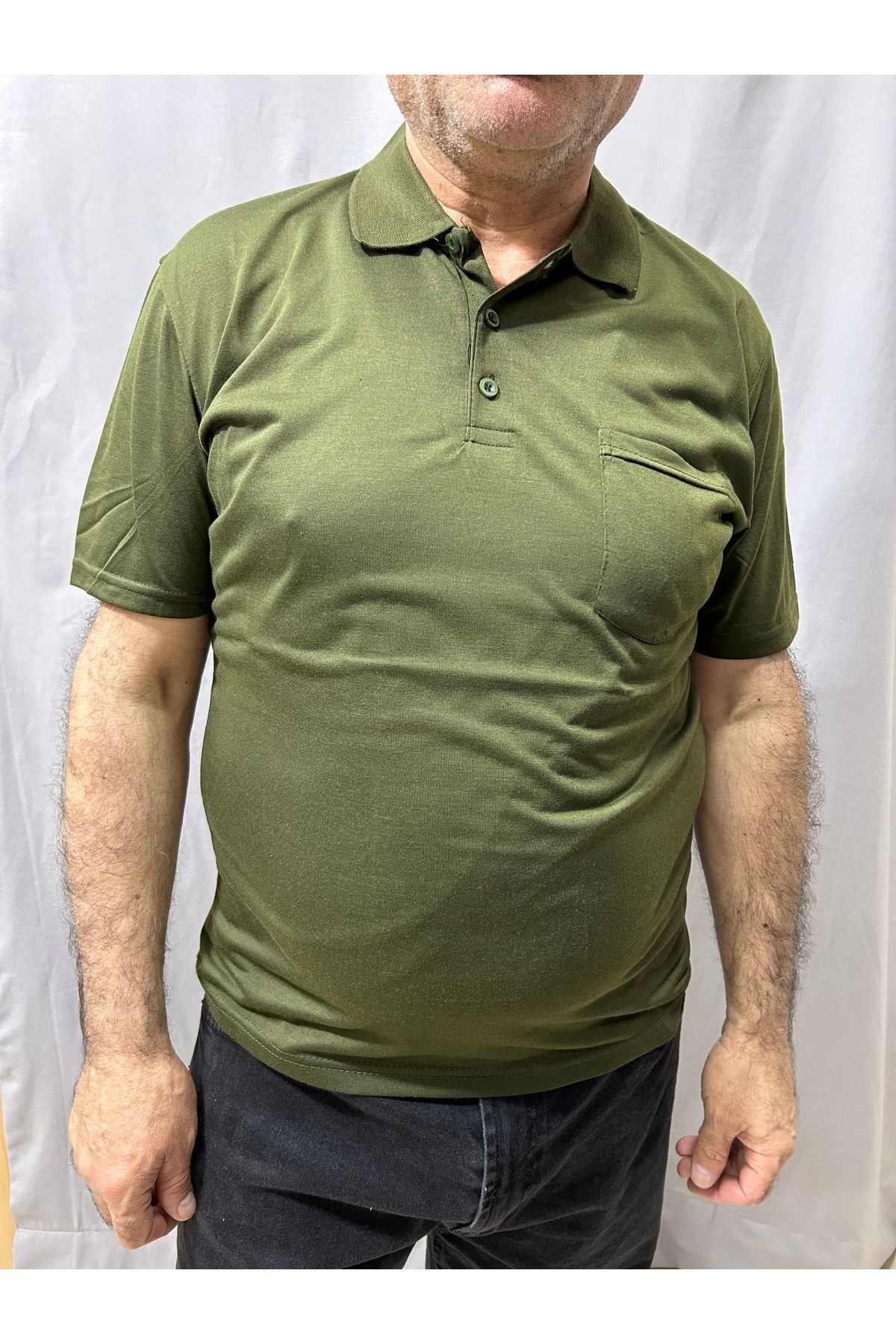 ECALAMODE Yetişkin Erkek Lacivert Polo Yaka Penye Tişört Baba Tişörtü Düz Renk Yazlık
