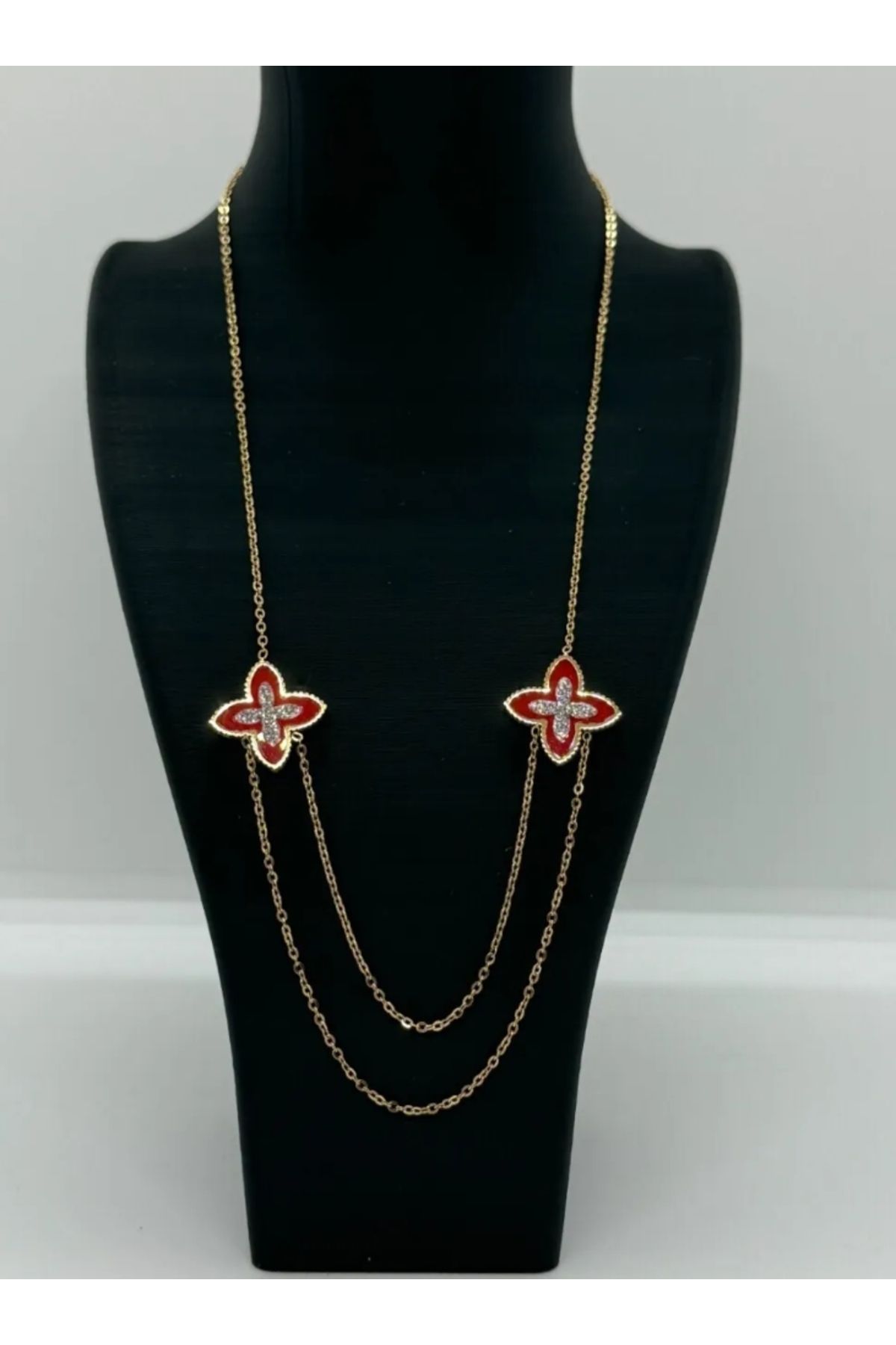 SHAGY Zirkon Taşlı Paslanmaz Çelik Kırmızı Coin Kolye 47 Cm