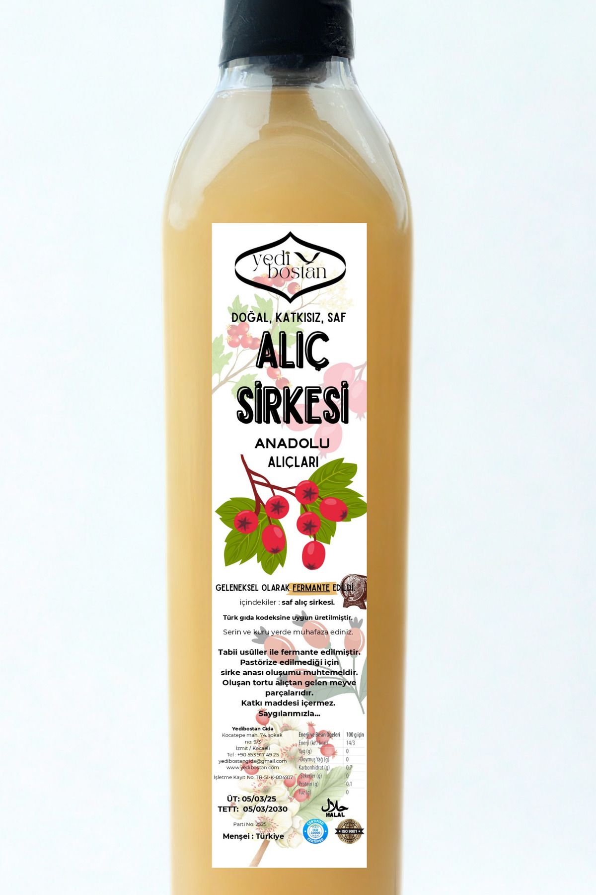 Yedibostan Alıç Sirkesi 500 mL Doğal Fermante Cam Şişe Yudumluk