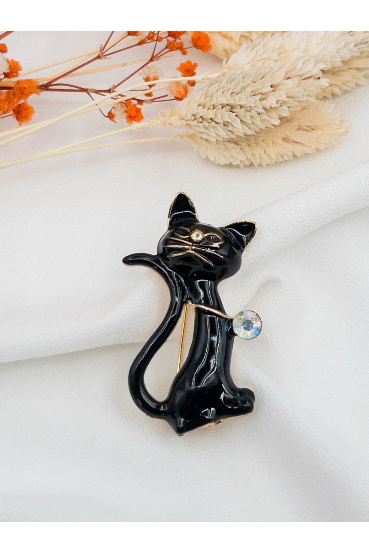 Siya Silver Zirkon Taşlı Kedi Broş