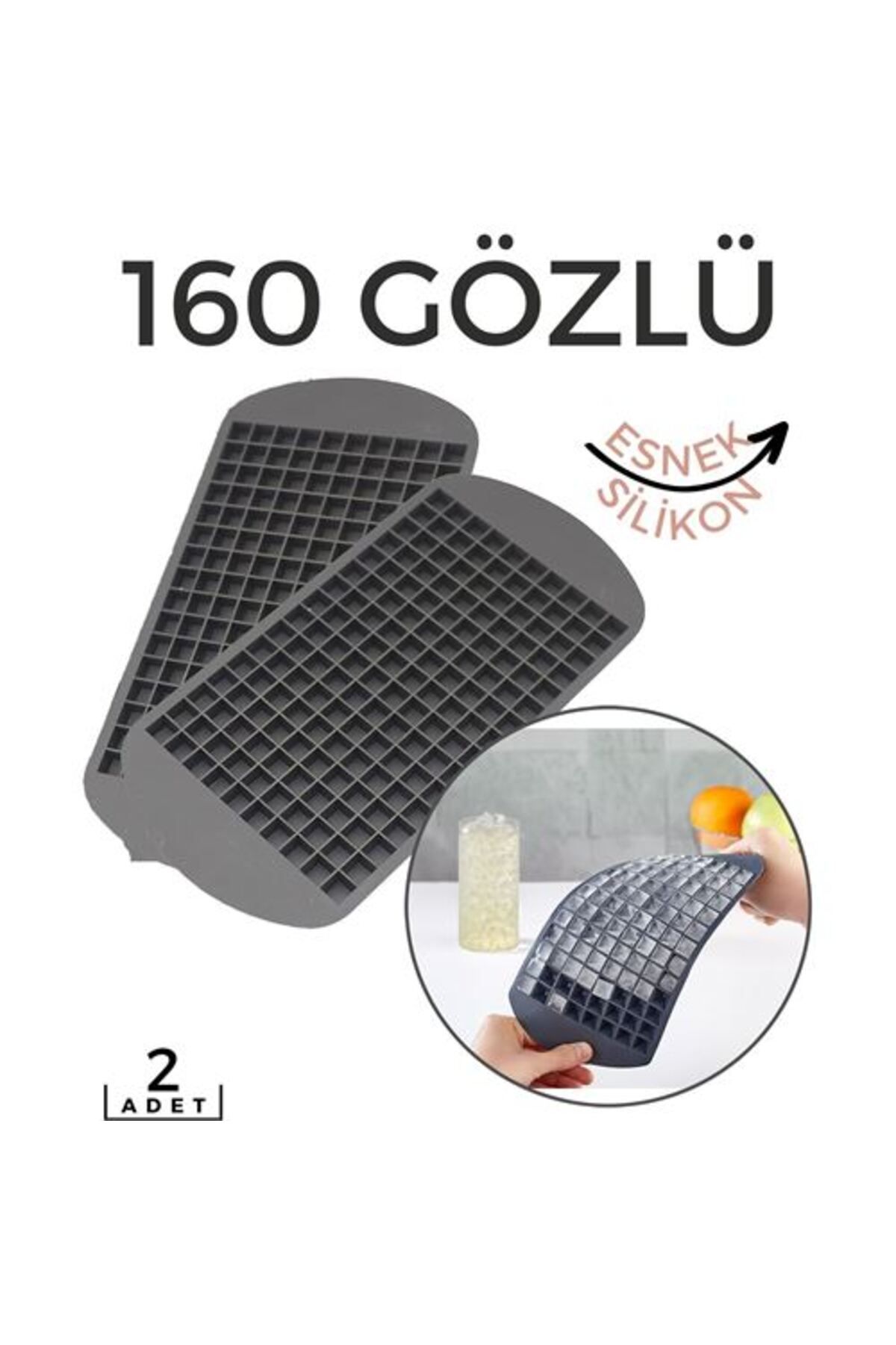 MR RZN STORE Hızlı Mini Buz Kalıbı 2 li 160 Bölme Esnek Silikon
