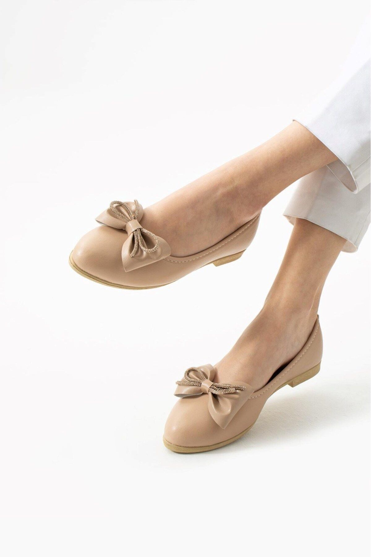 AlbiShoes Kadın Günlük Fiyonklu Balerin Babet Rahat Taban Şık Babet Günlük İş Ofis Babet Ayakkabı