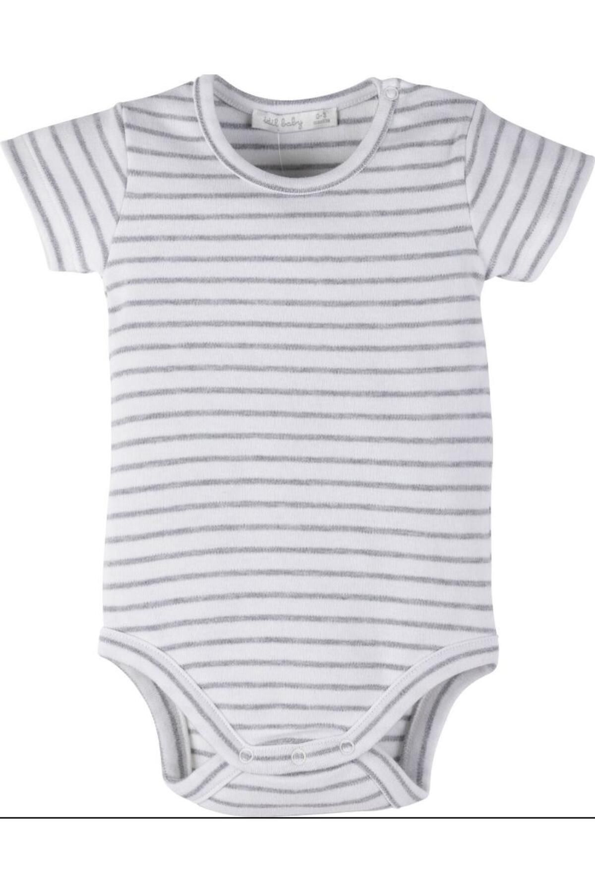 İdilbaby&Mamino İDİLBABY&MAMİNO gri çizgili bebek kısa kol çıtçıtlı body