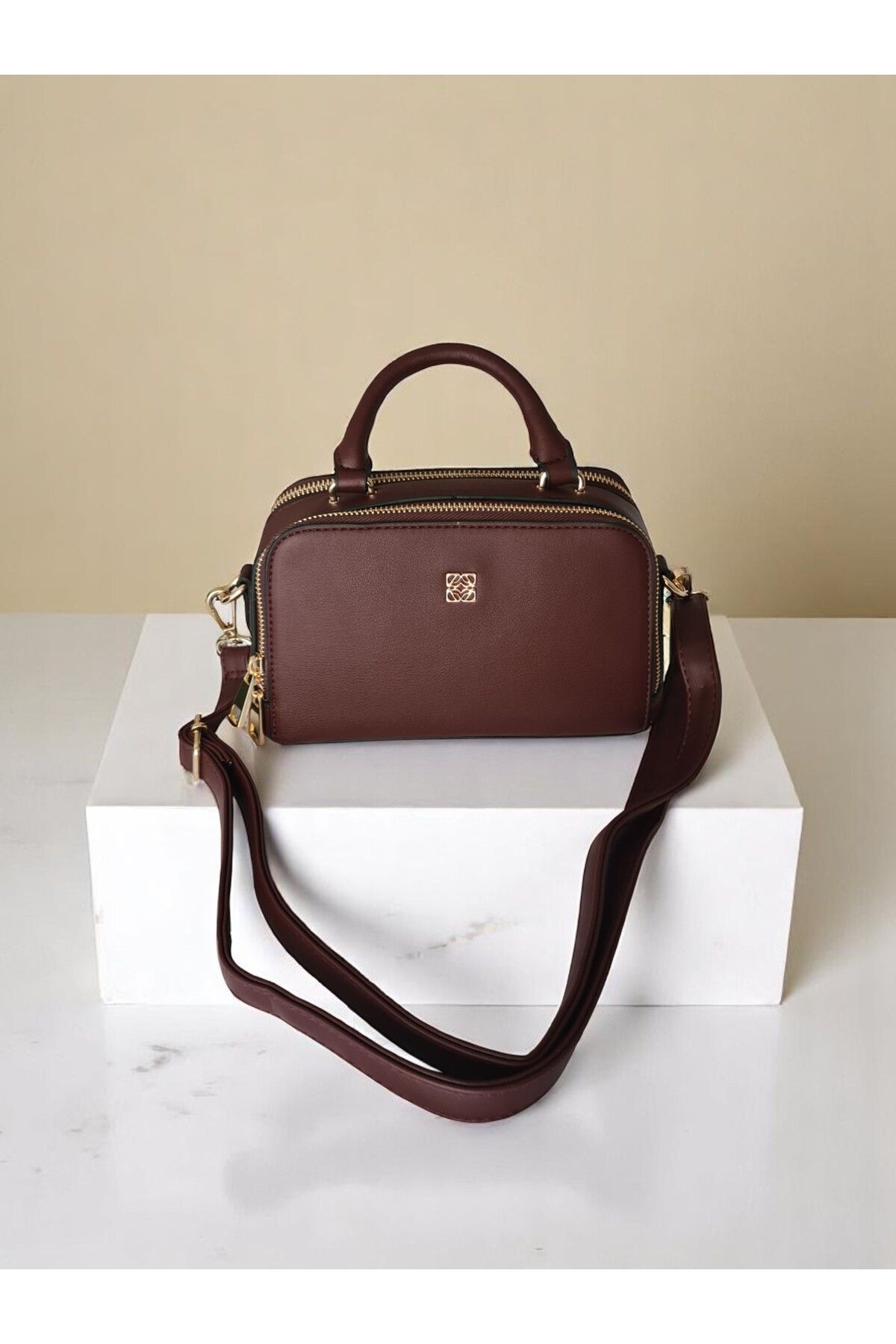 Classbag Kadın Bordo Kaliteli İki Fermuarlı Kartlık Detaylı El ve Omuz Çantası